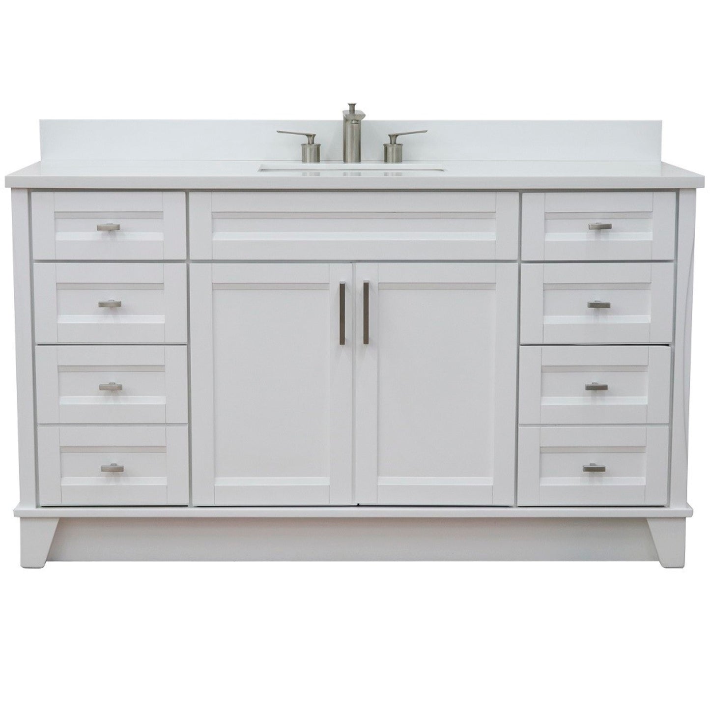 61" Single sink vanity in White finish and White engineered stone and rectangle sink
