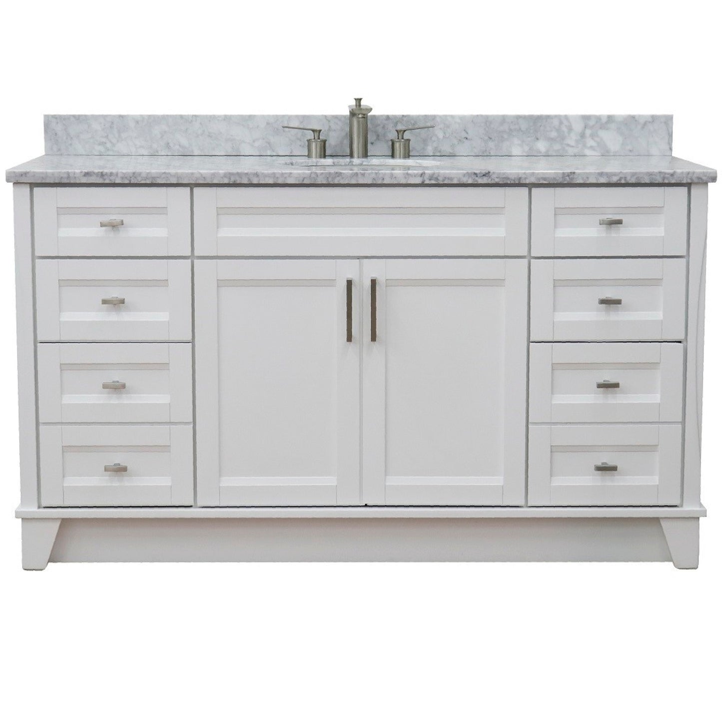 61" Single sink vanity in White finish and White Carrara marble and oval sink