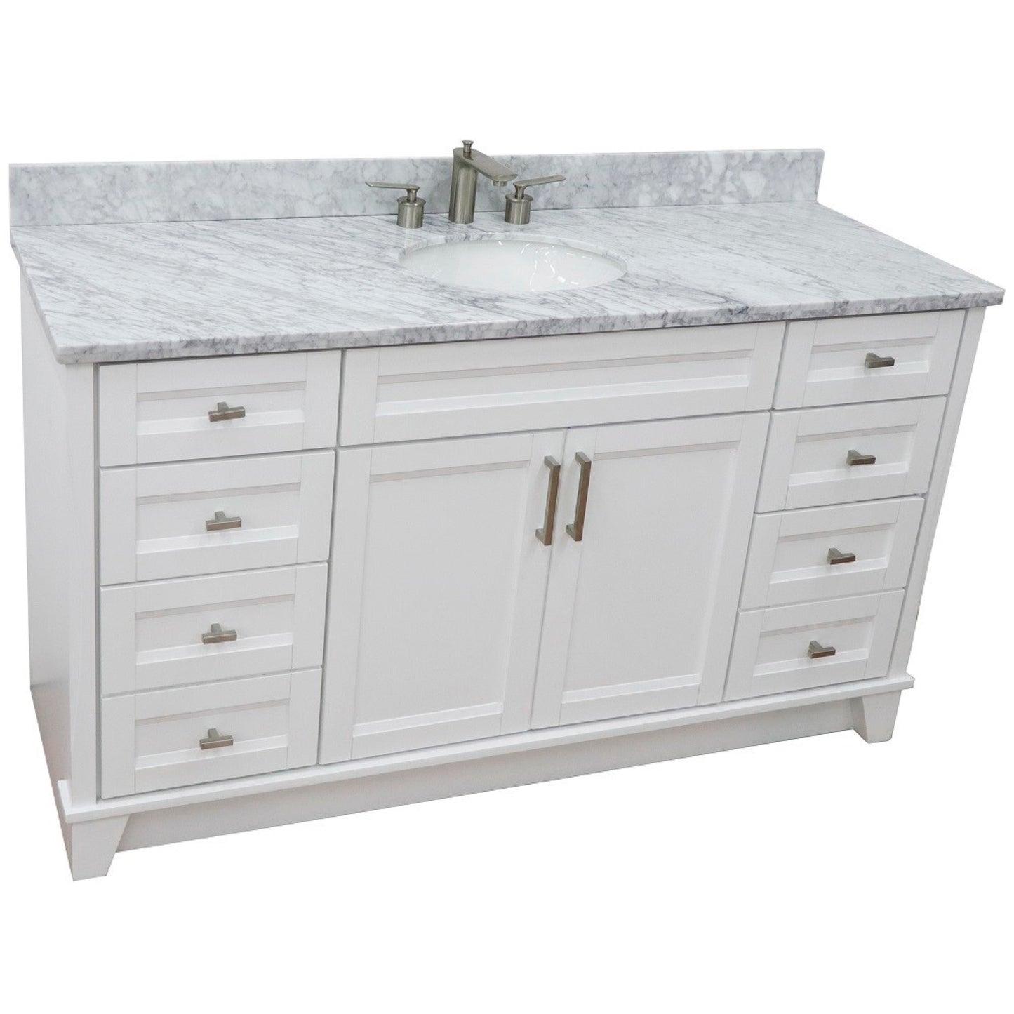 61" Single sink vanity in White finish and White Carrara marble and oval sink