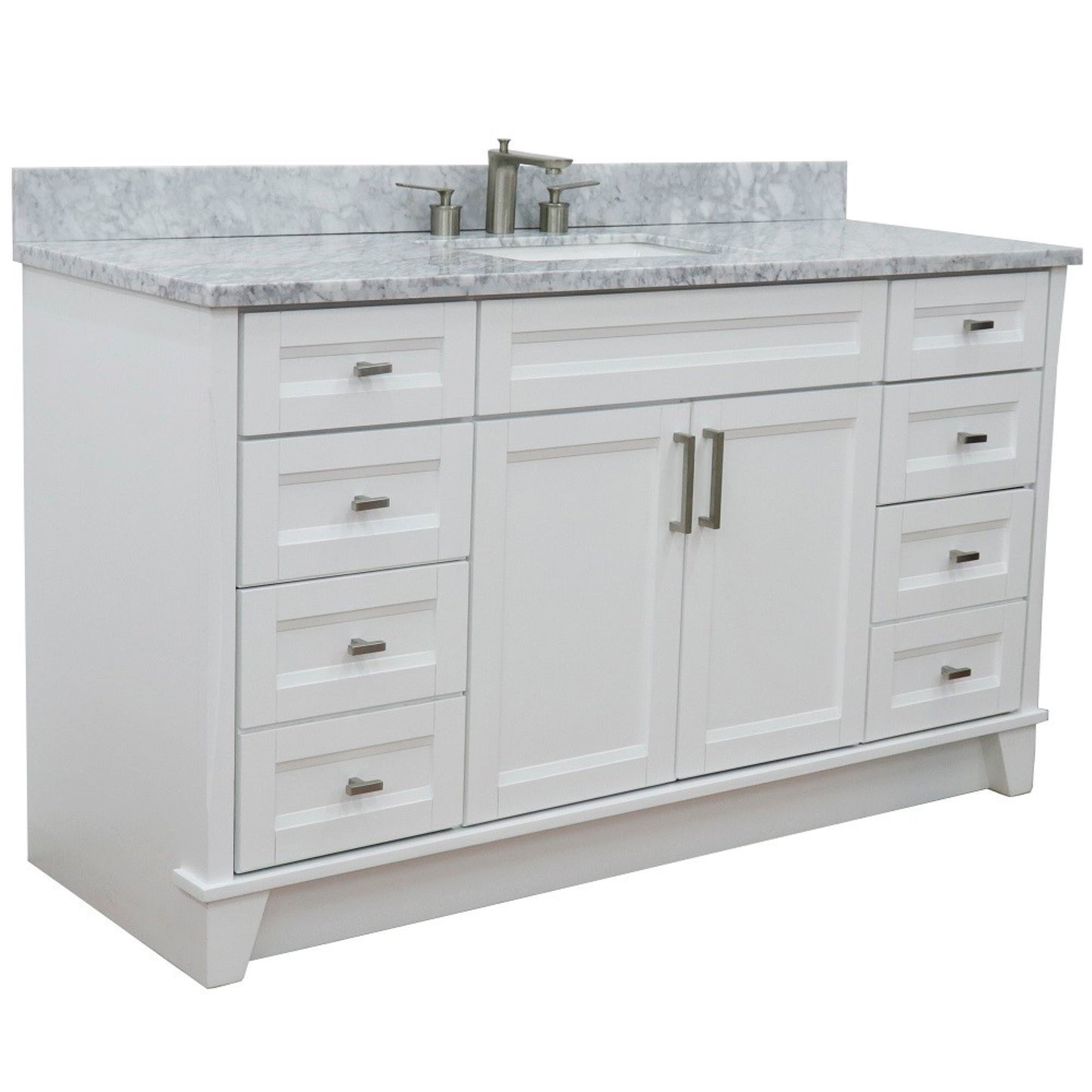 61" Single sink vanity in White finish and White Carrara marble and rectangle sink