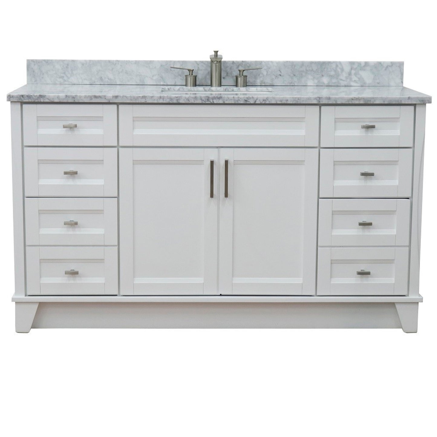 61" Single sink vanity in White finish and White Carrara marble and rectangle sink