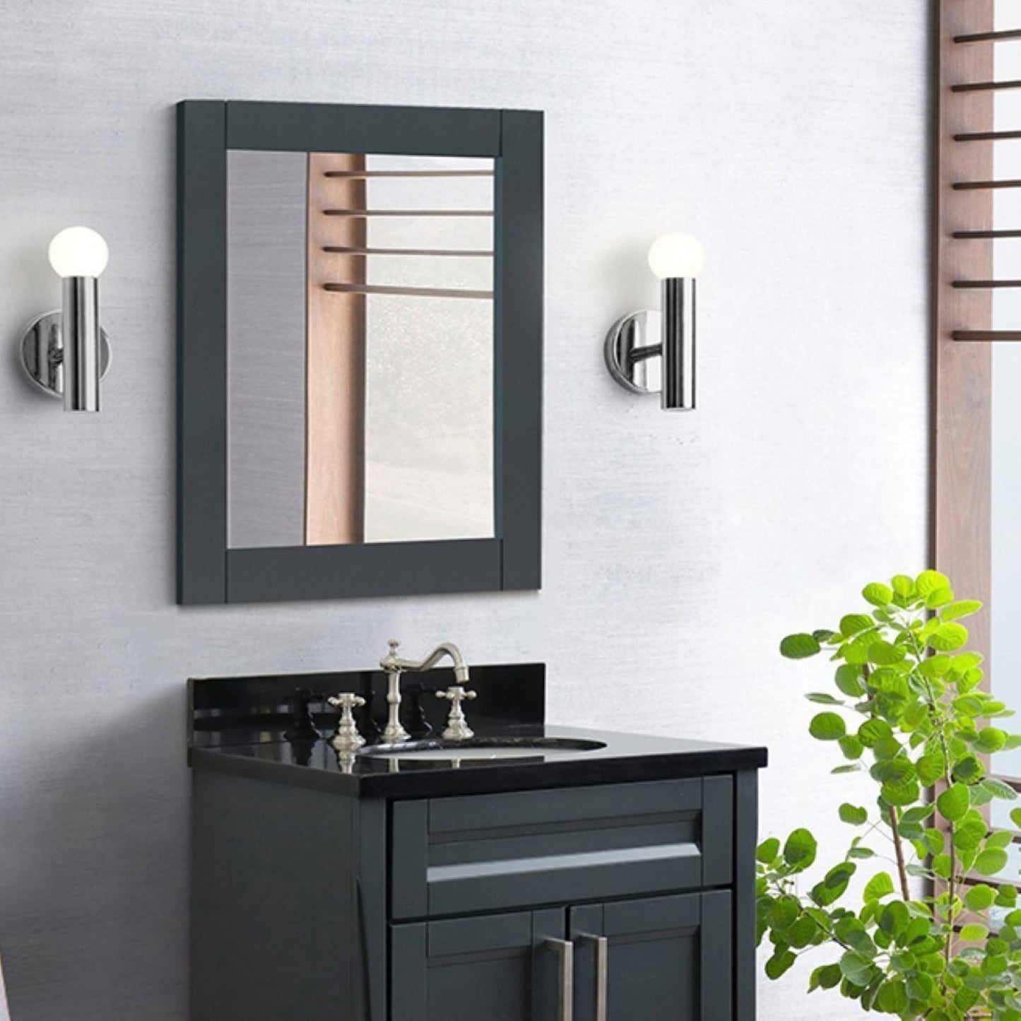 28" WOOD FRAME MIRROR IN DARK GRAY