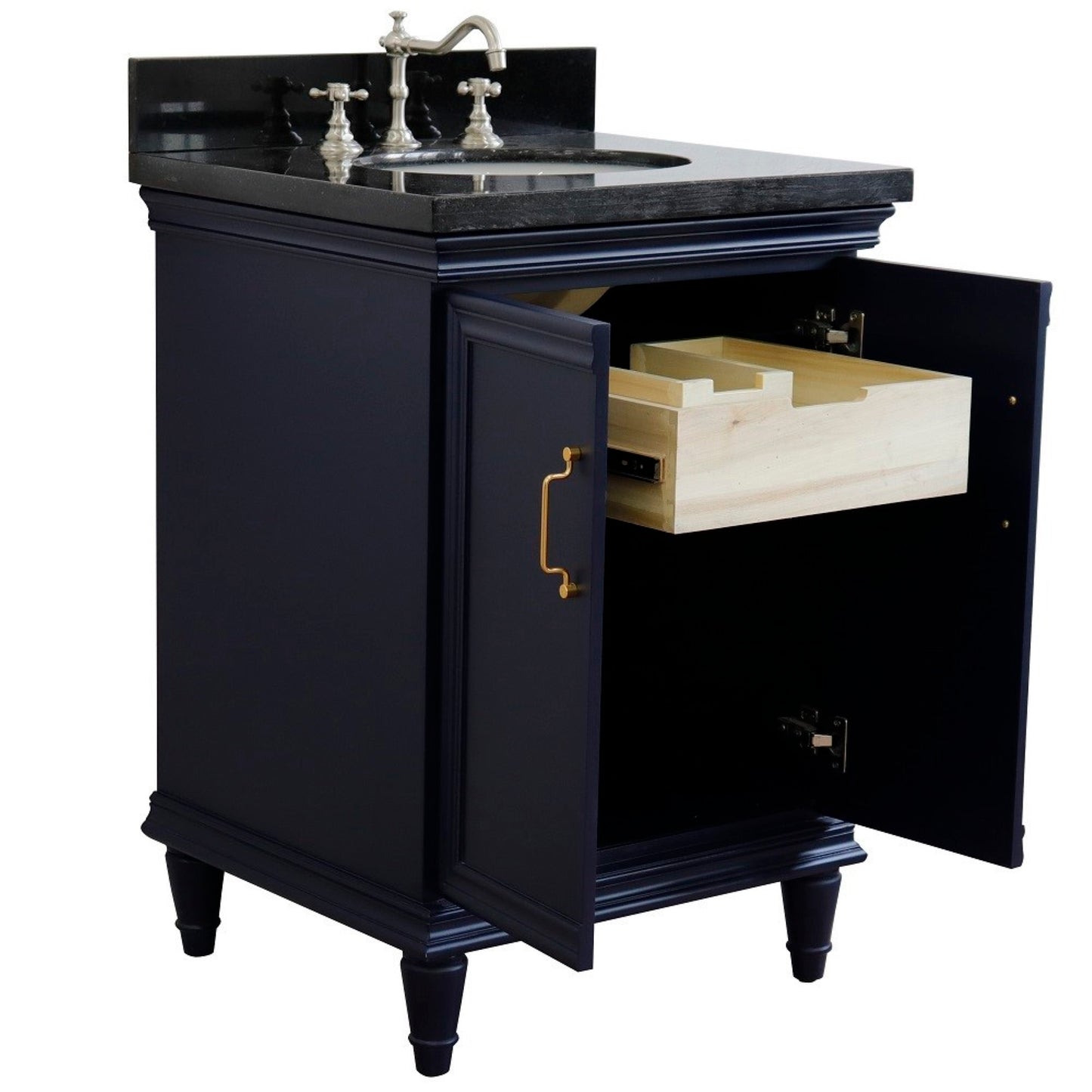 25" Single vanity in Blue finish with Black galaxy and oval sink