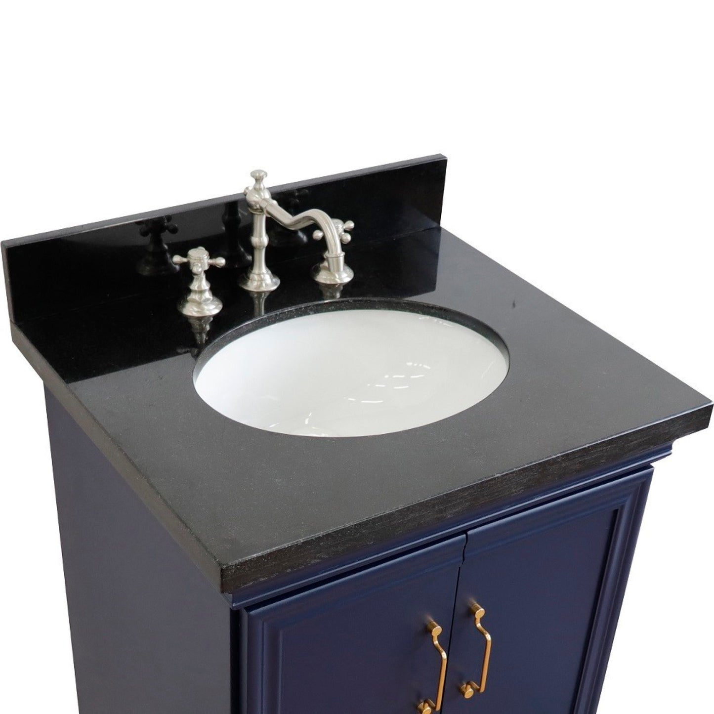 25" Single vanity in Blue finish with Black galaxy and oval sink