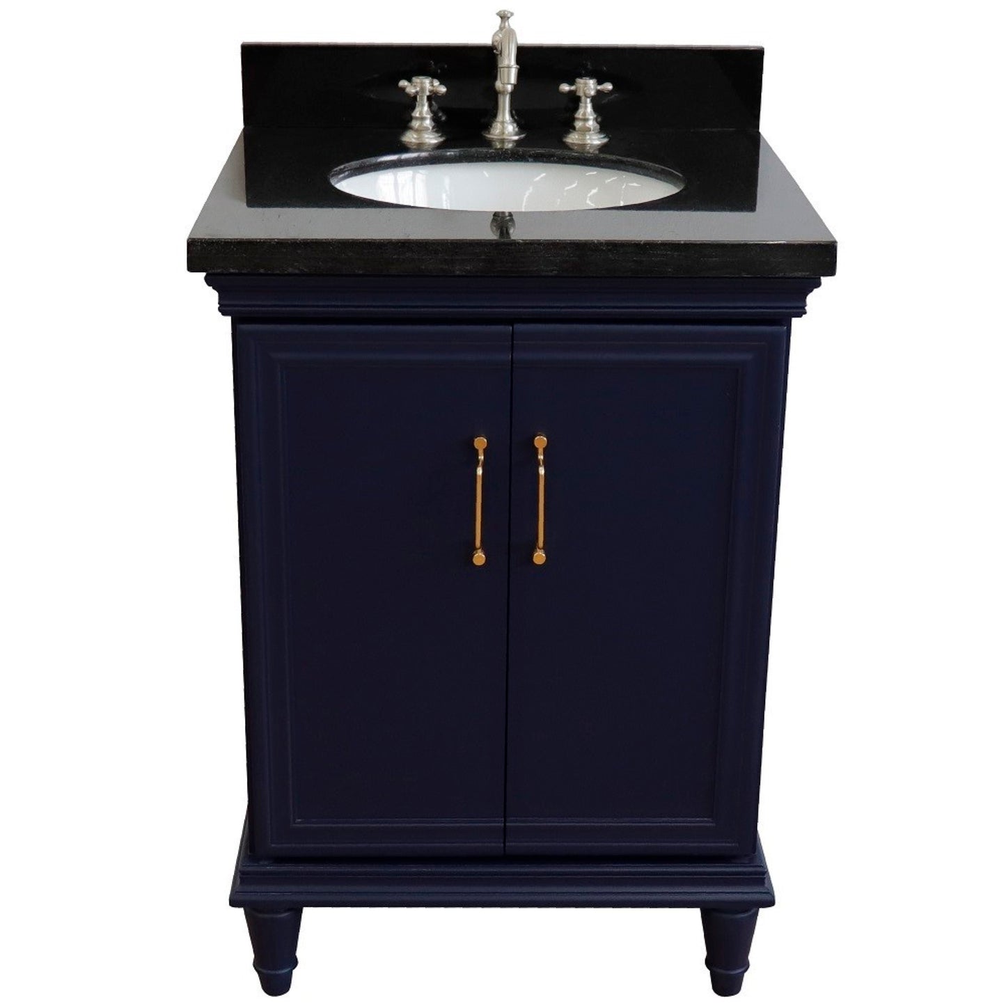 25" Single vanity in Blue finish with Black galaxy and oval sink
