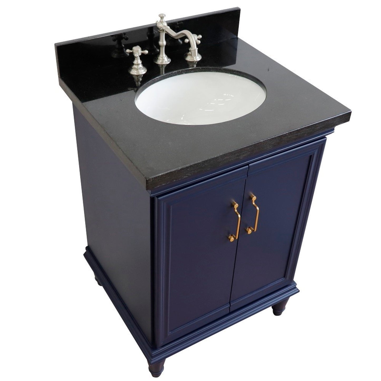 25" Single vanity in Blue finish with Black galaxy and oval sink