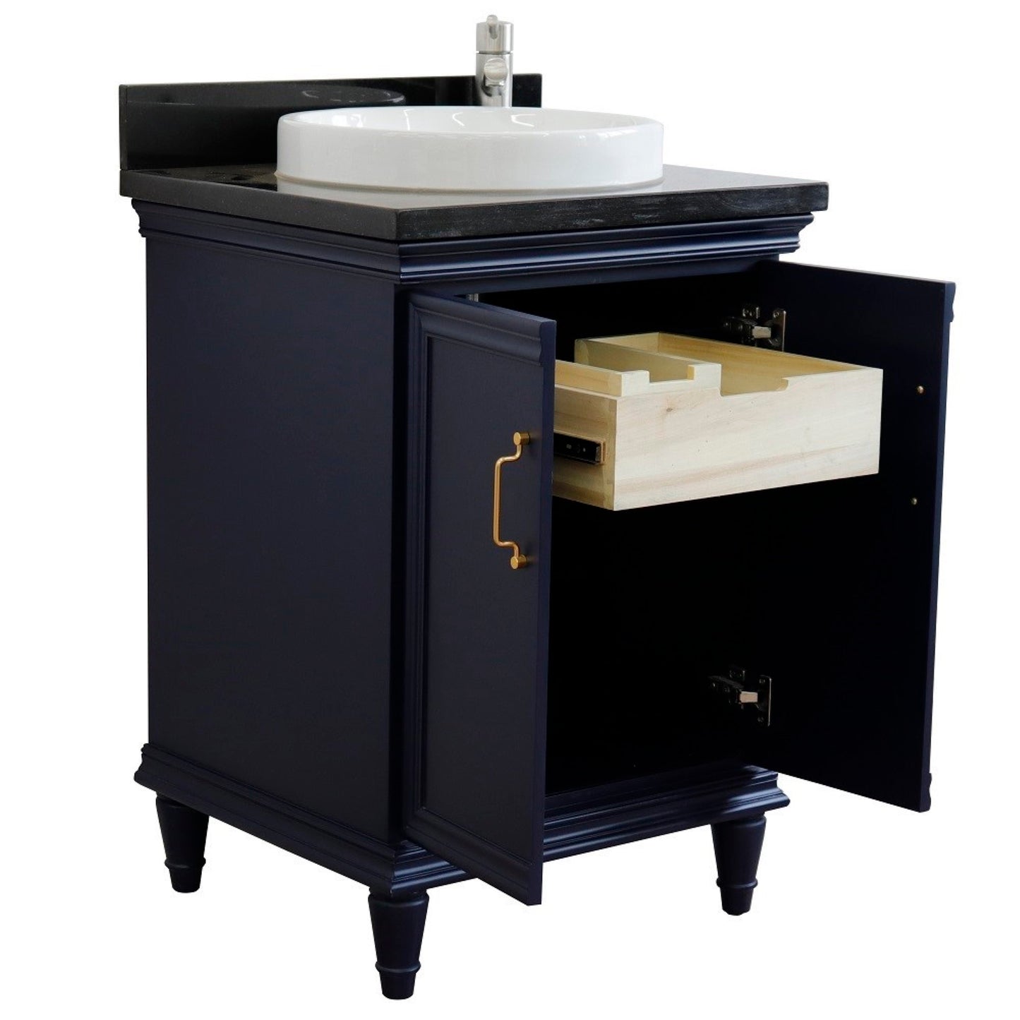 25" Single vanity in Blue finish with Black galaxy and round sink