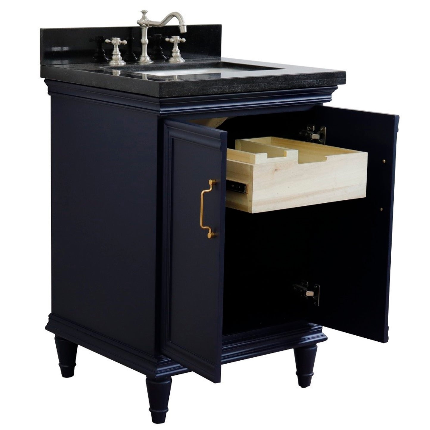 25" Single vanity in Blue finish with Black galaxy and rectangle sink