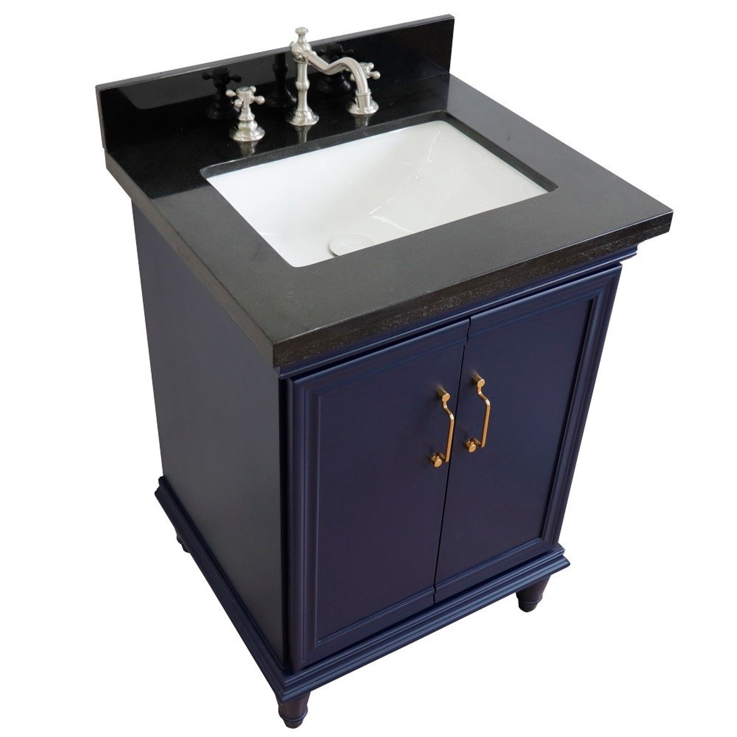 25" Single vanity in Blue finish with Black galaxy and rectangle sink