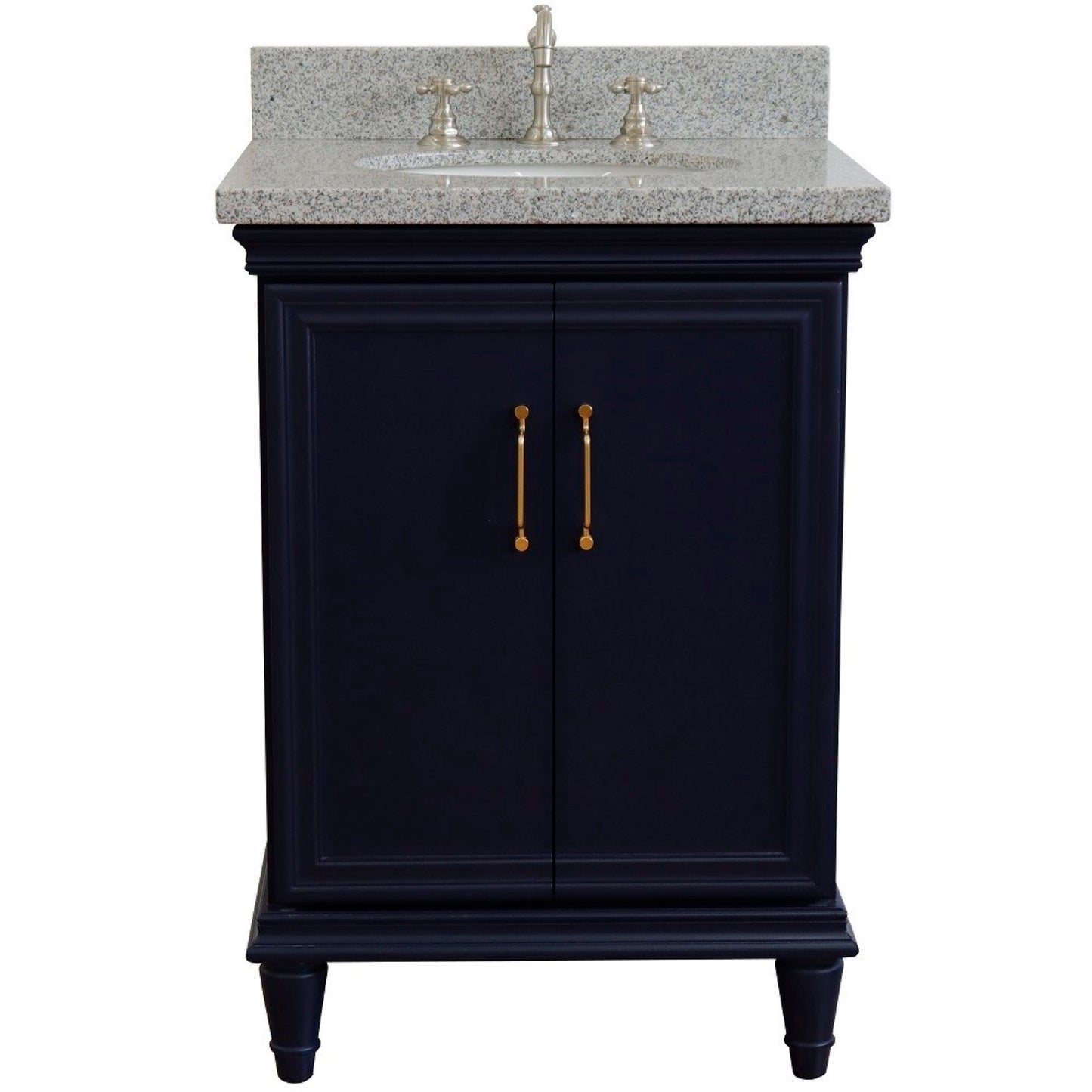 25" Single vanity in Blue finish with Gray granite and oval sink