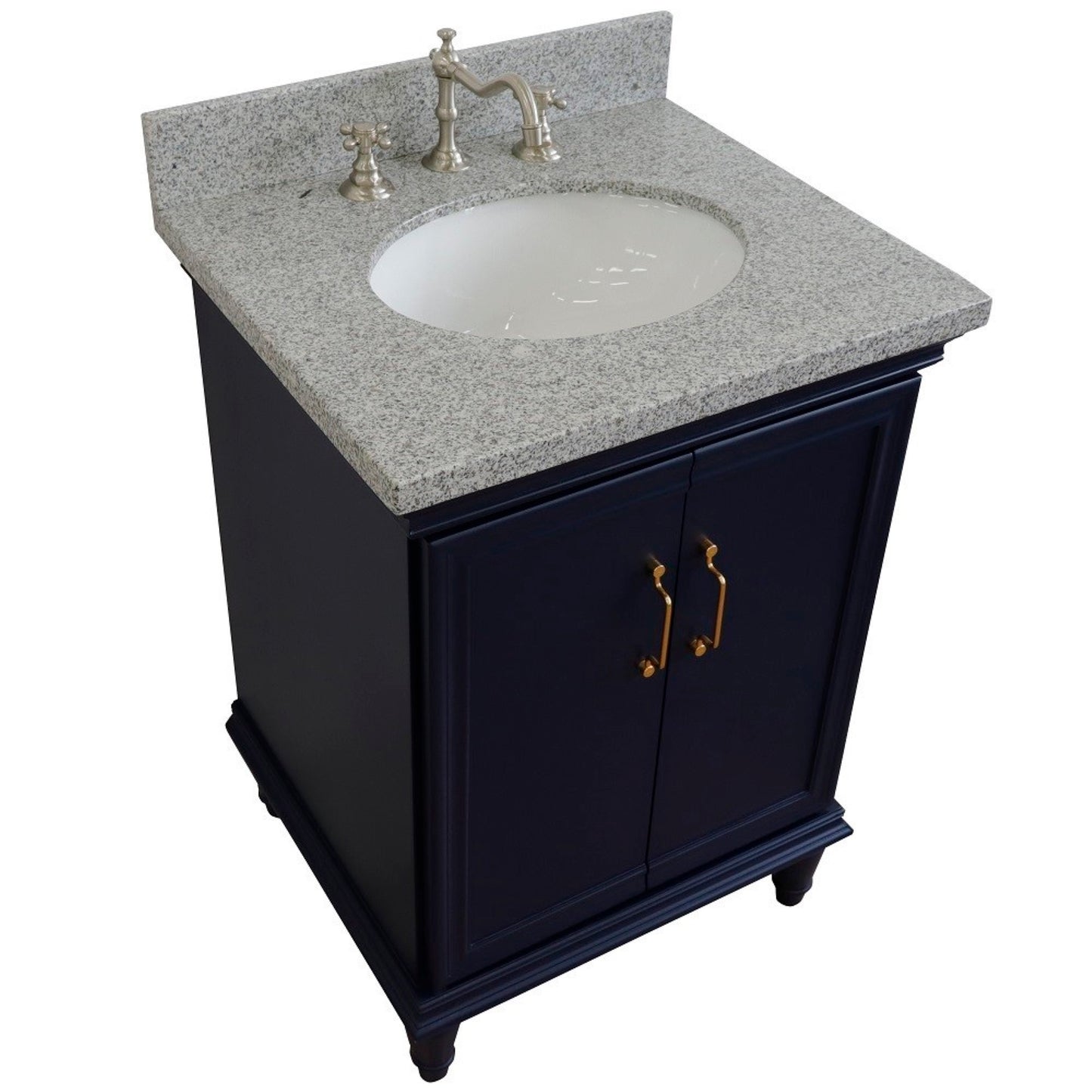25" Single vanity in Blue finish with Gray granite and oval sink