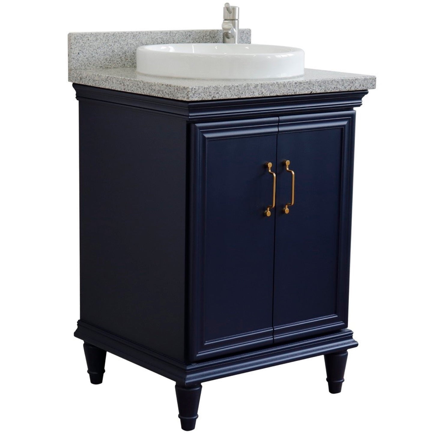 25" Single vanity in Blue finish with Gray granite and round sink