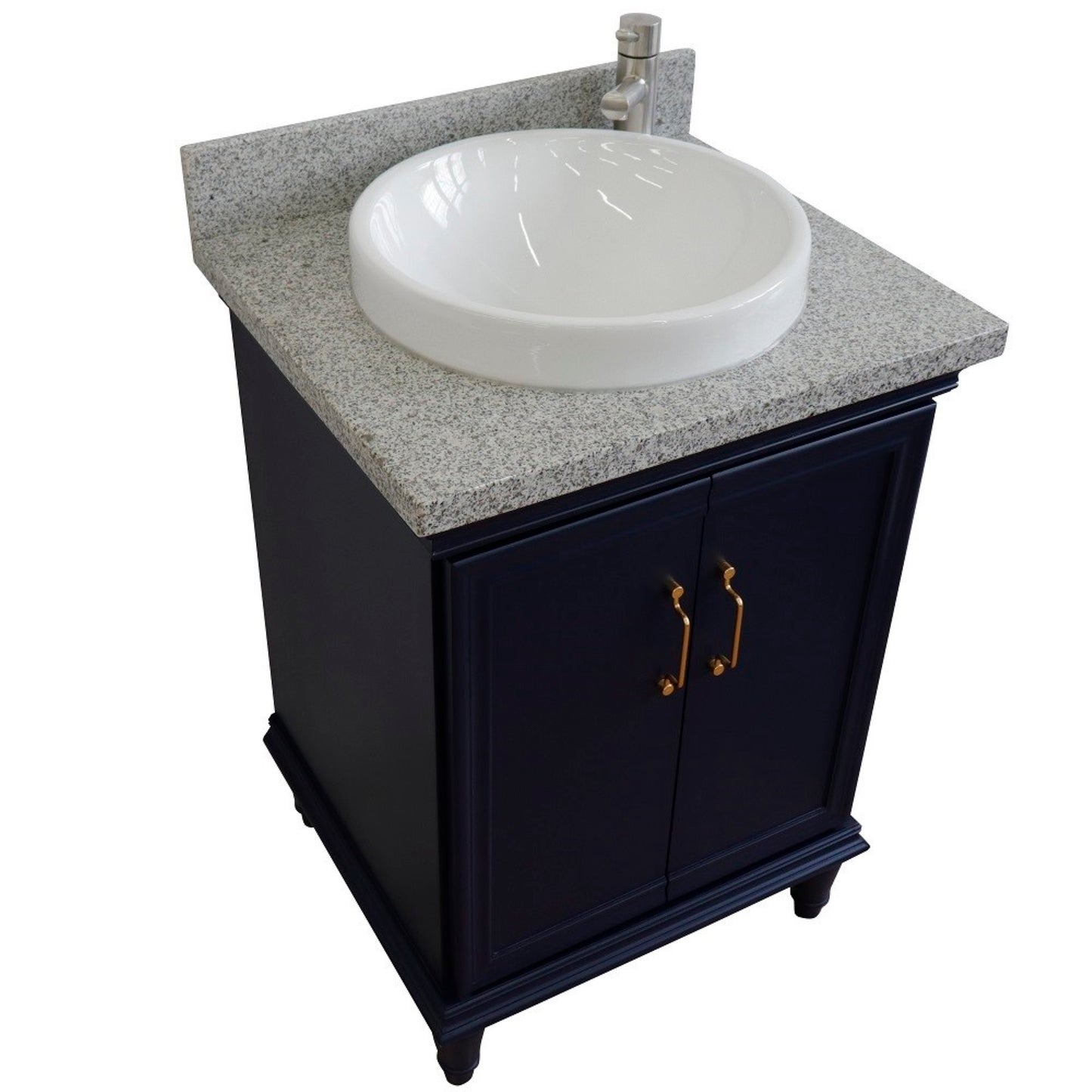 25" Single vanity in Blue finish with Gray granite and round sink