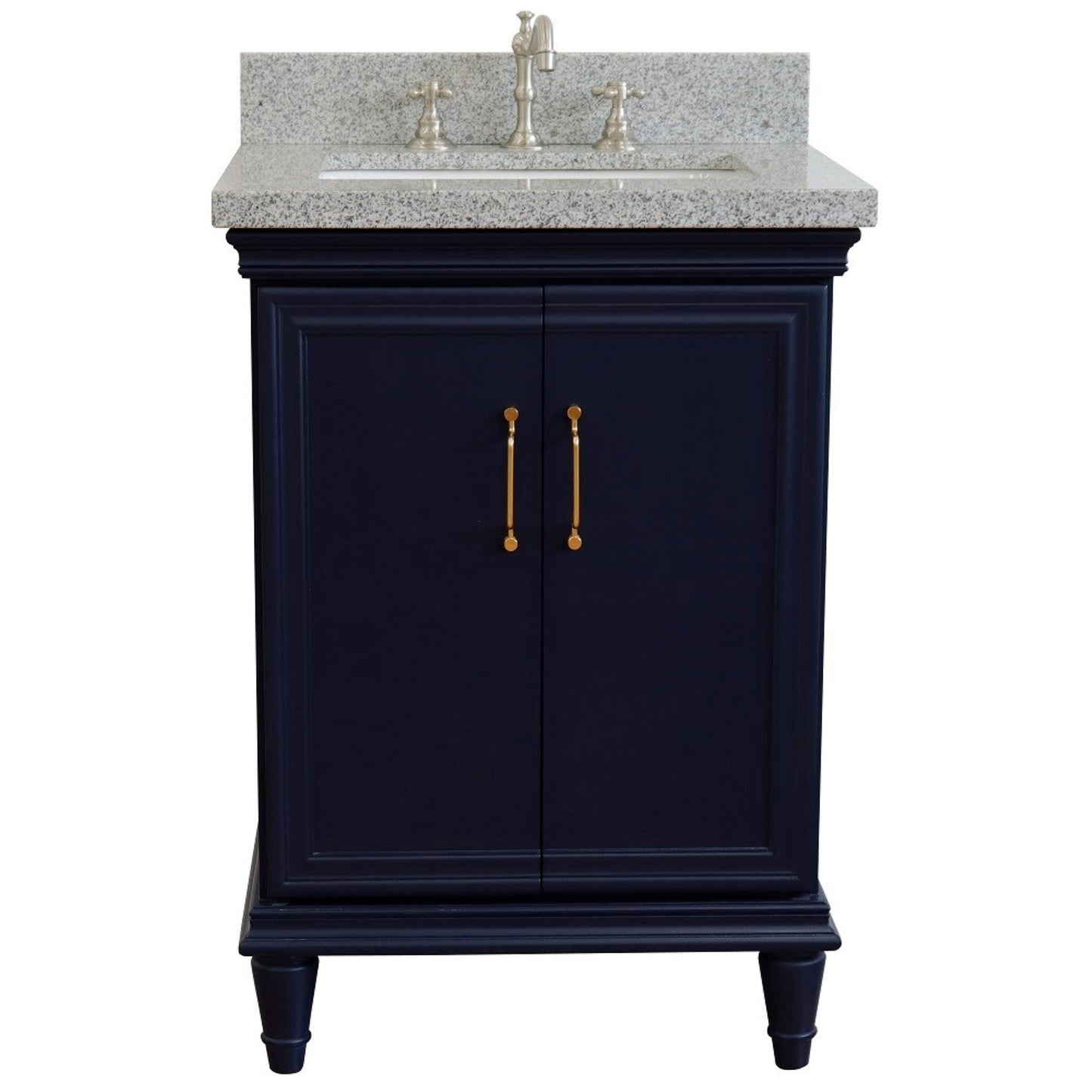 25" Single vanity in Blue finish with Gray granite and rectangle sink