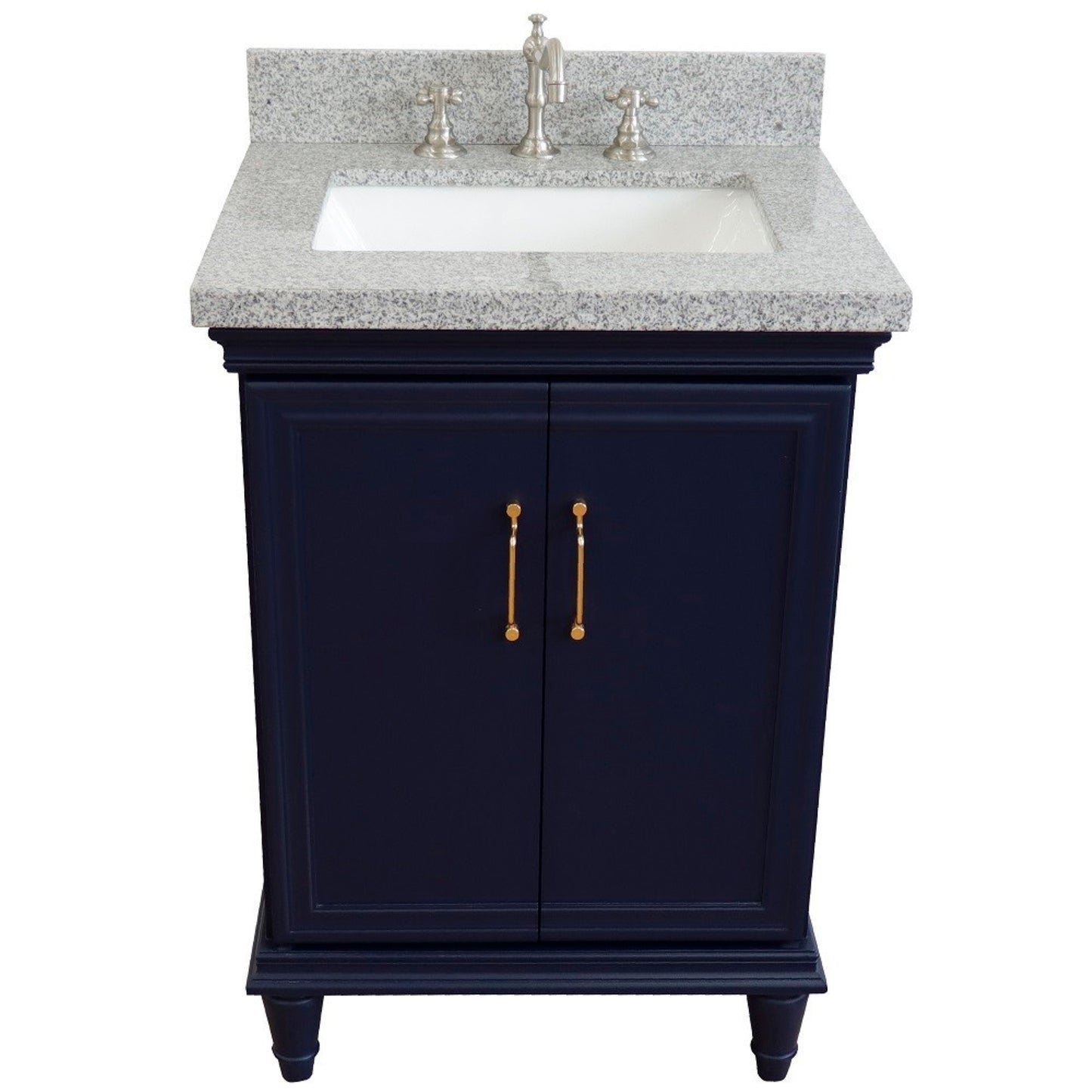 25" Single vanity in Blue finish with Gray granite and rectangle sink