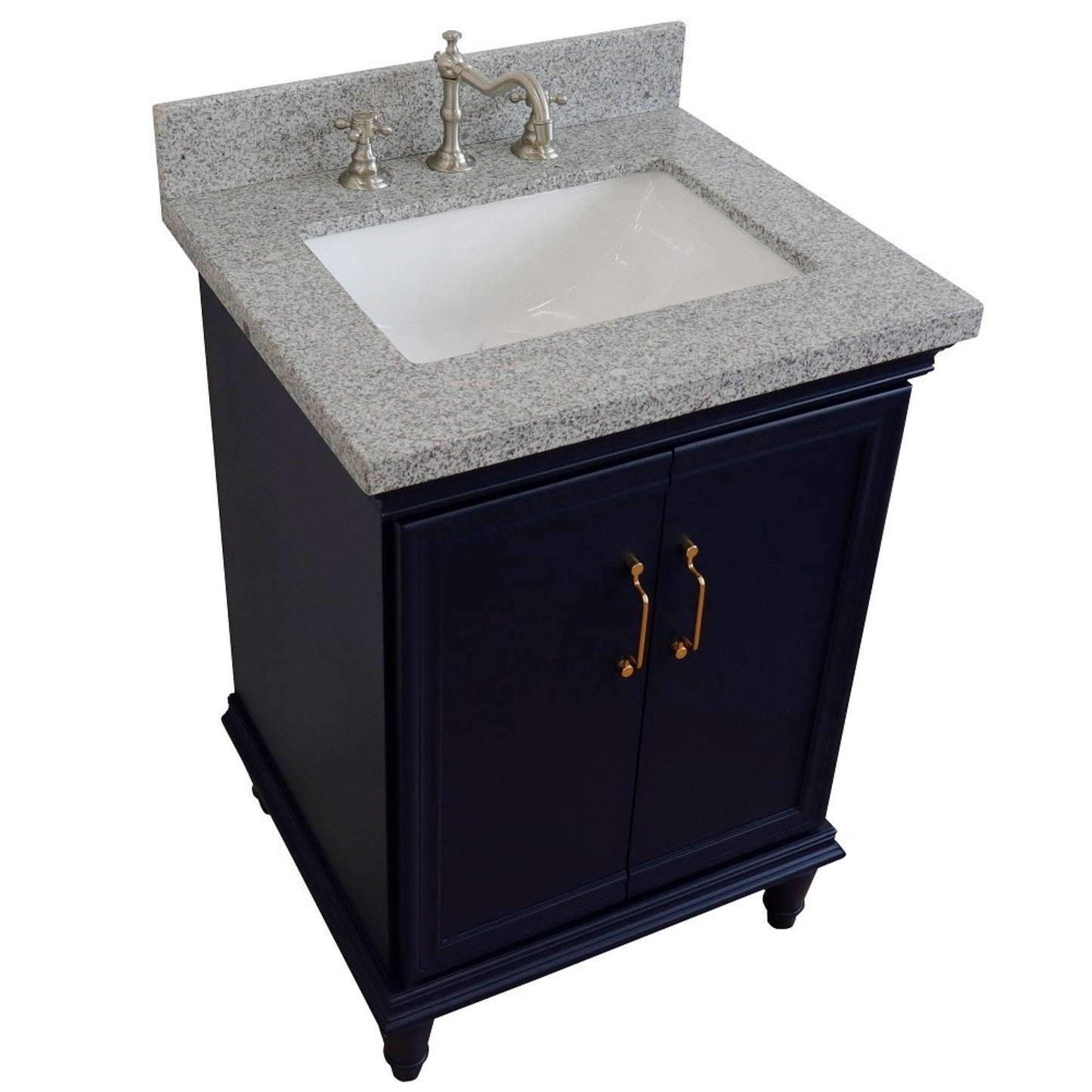 25" Single vanity in Blue finish with Gray granite and rectangle sink