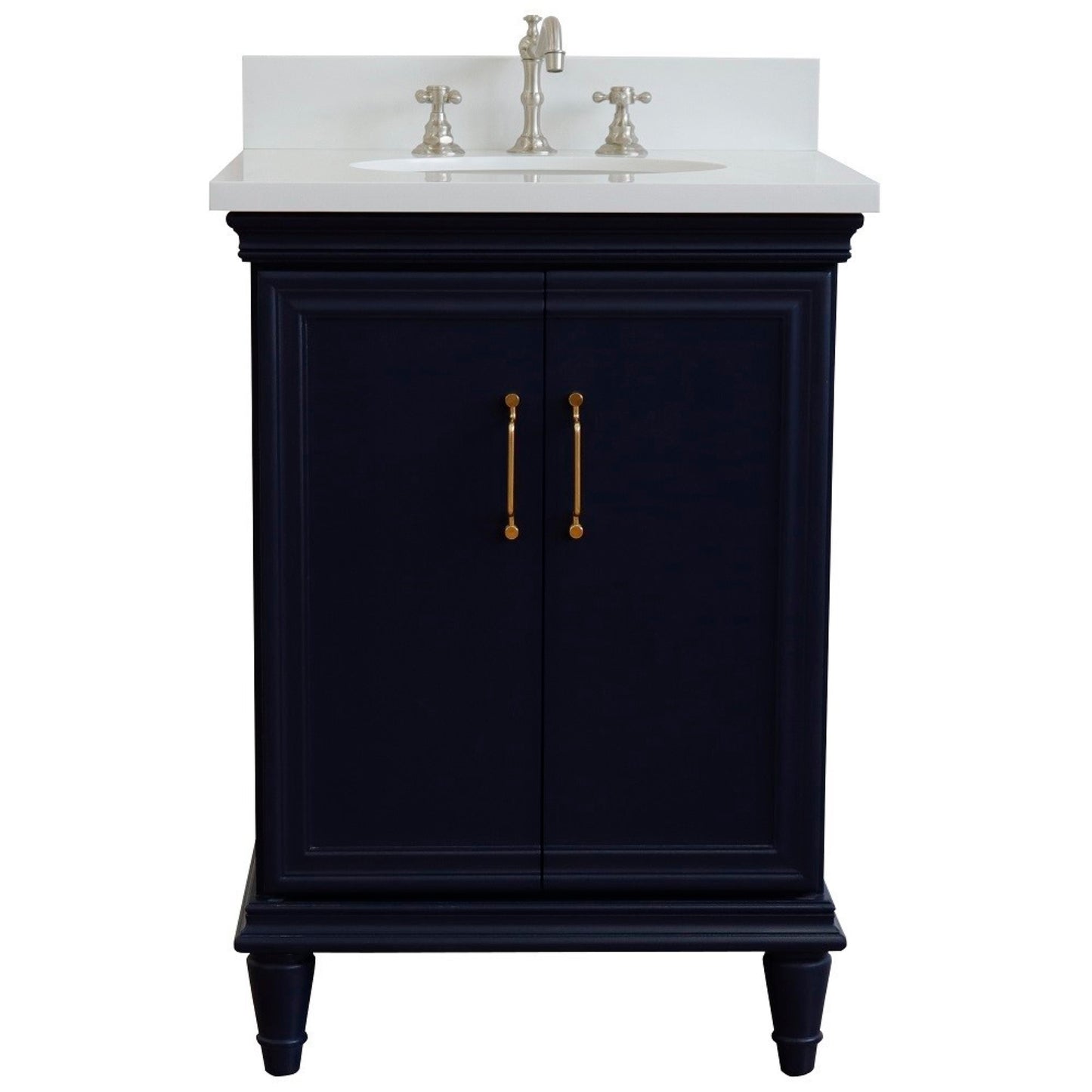 25" Single vanity in Blue finish with White engineered stone and oval sink