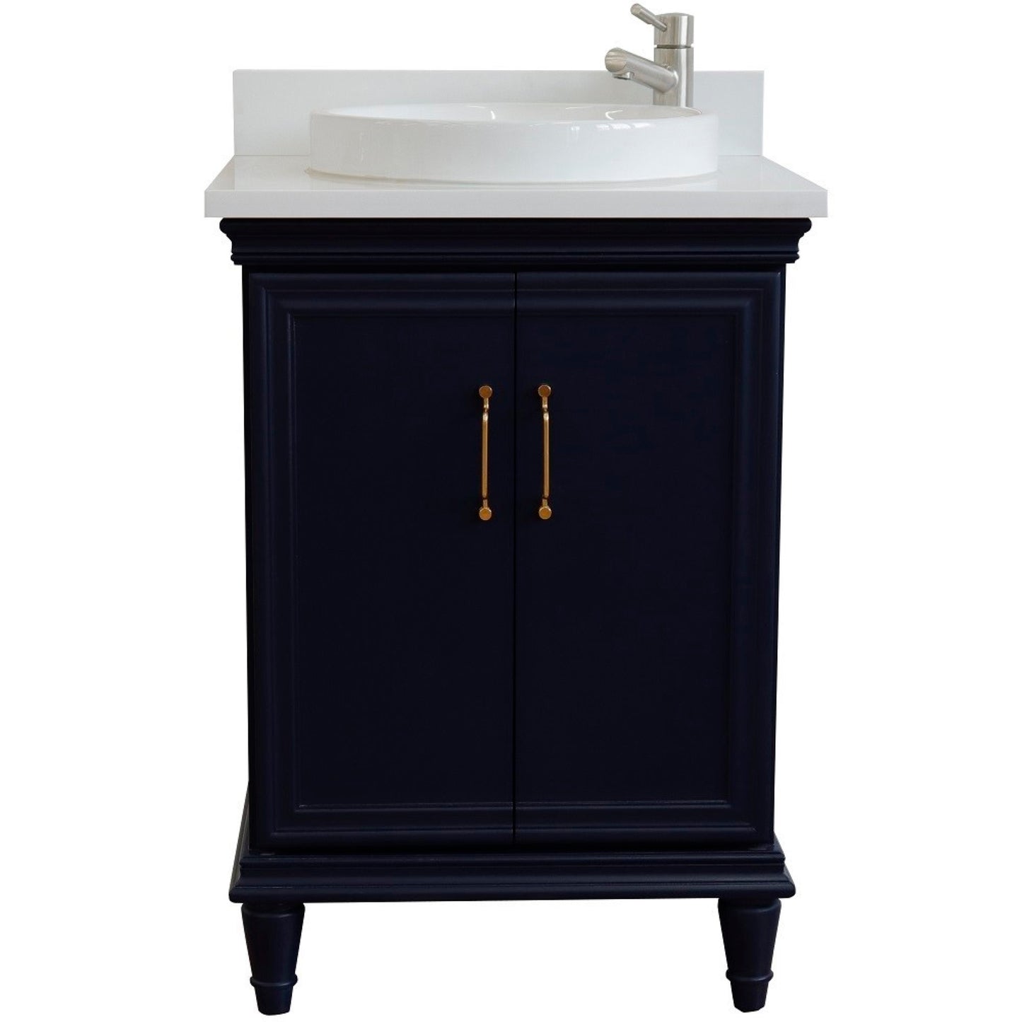 25" Single vanity in Blue finish with White engineered stone and round sink