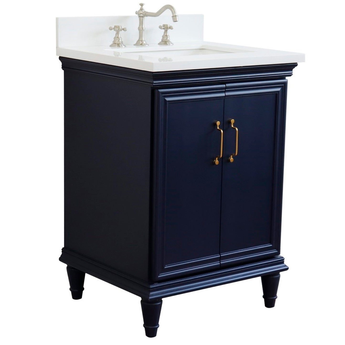 25" Single vanity in Blue finish with White engineered stone and rectangle sink
