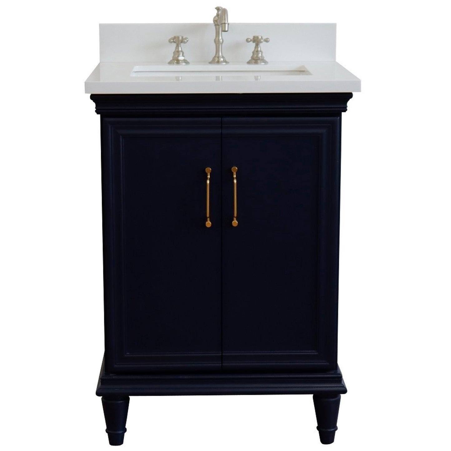 25" Single vanity in Blue finish with White engineered stone and rectangle sink