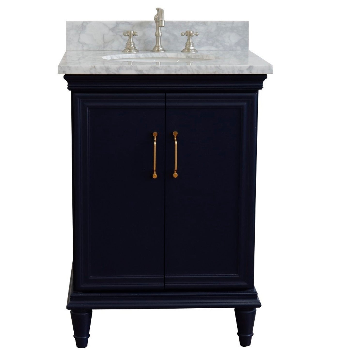 25" Single vanity in Blue finish with White Carrara and oval sink