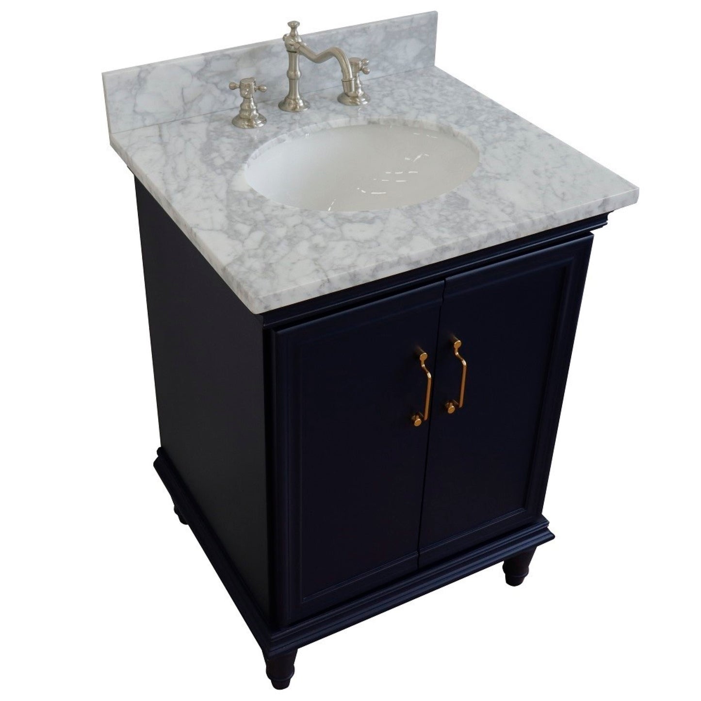 25" Single vanity in Blue finish with White Carrara and oval sink