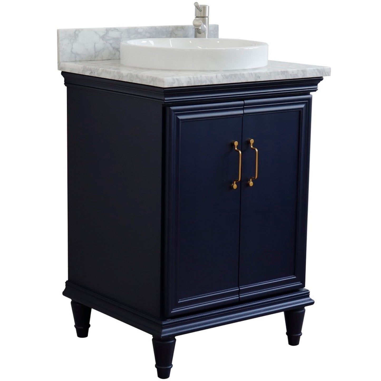 25" Single vanity in Blue finish with White Carrara and round sink