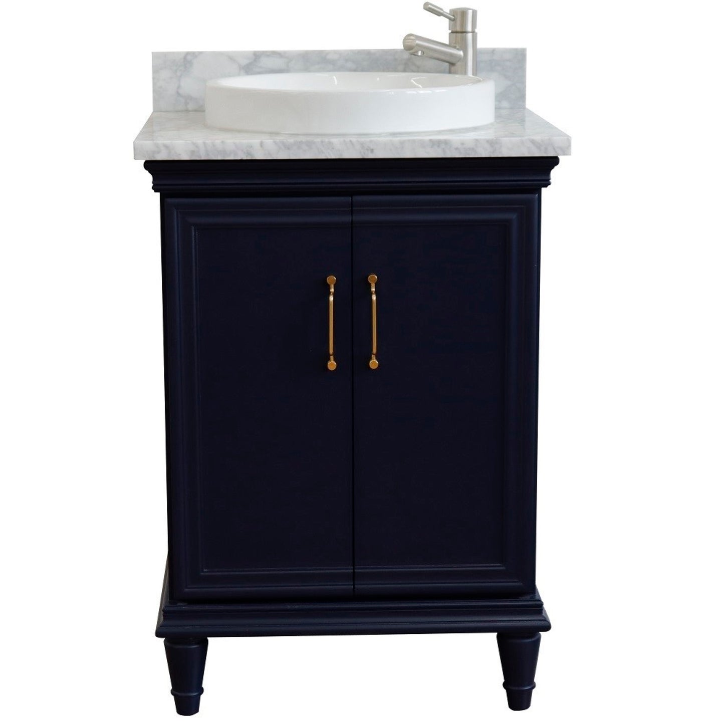 25" Single vanity in Blue finish with White Carrara and round sink