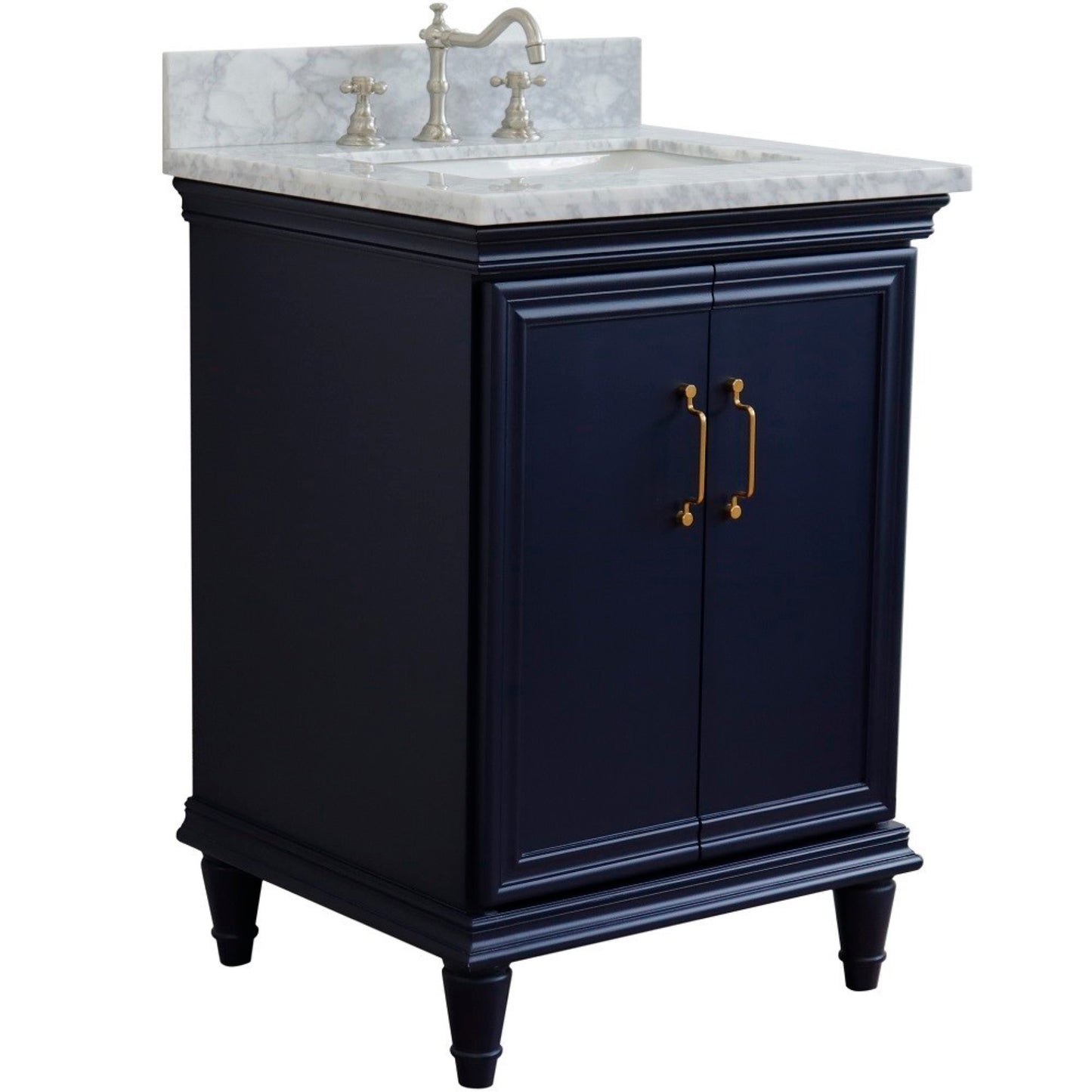 25" Single vanity in Blue finish with White Carrara and rectangle sink