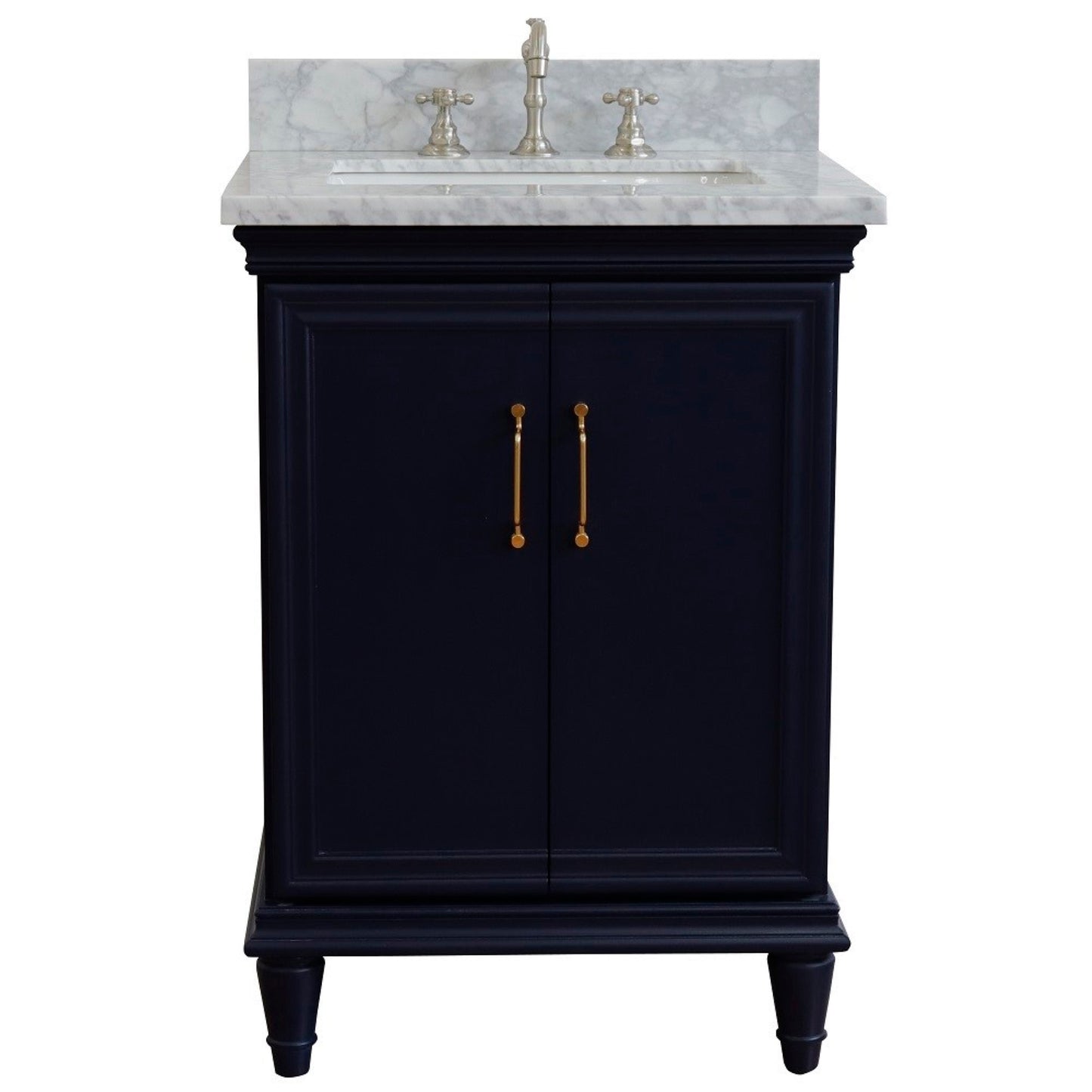 25" Single vanity in Blue finish with White Carrara and rectangle sink