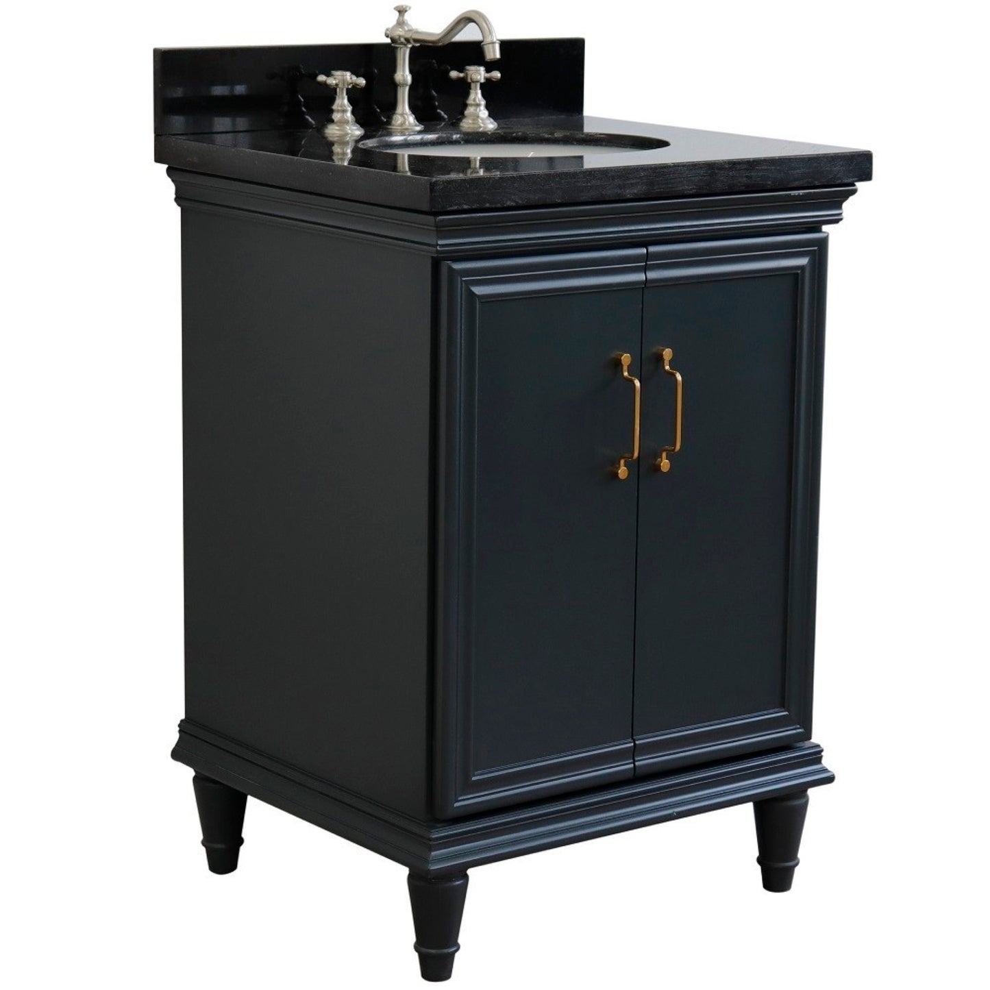 25" Single vanity in Dark Gray finish with Black galaxy and oval sink