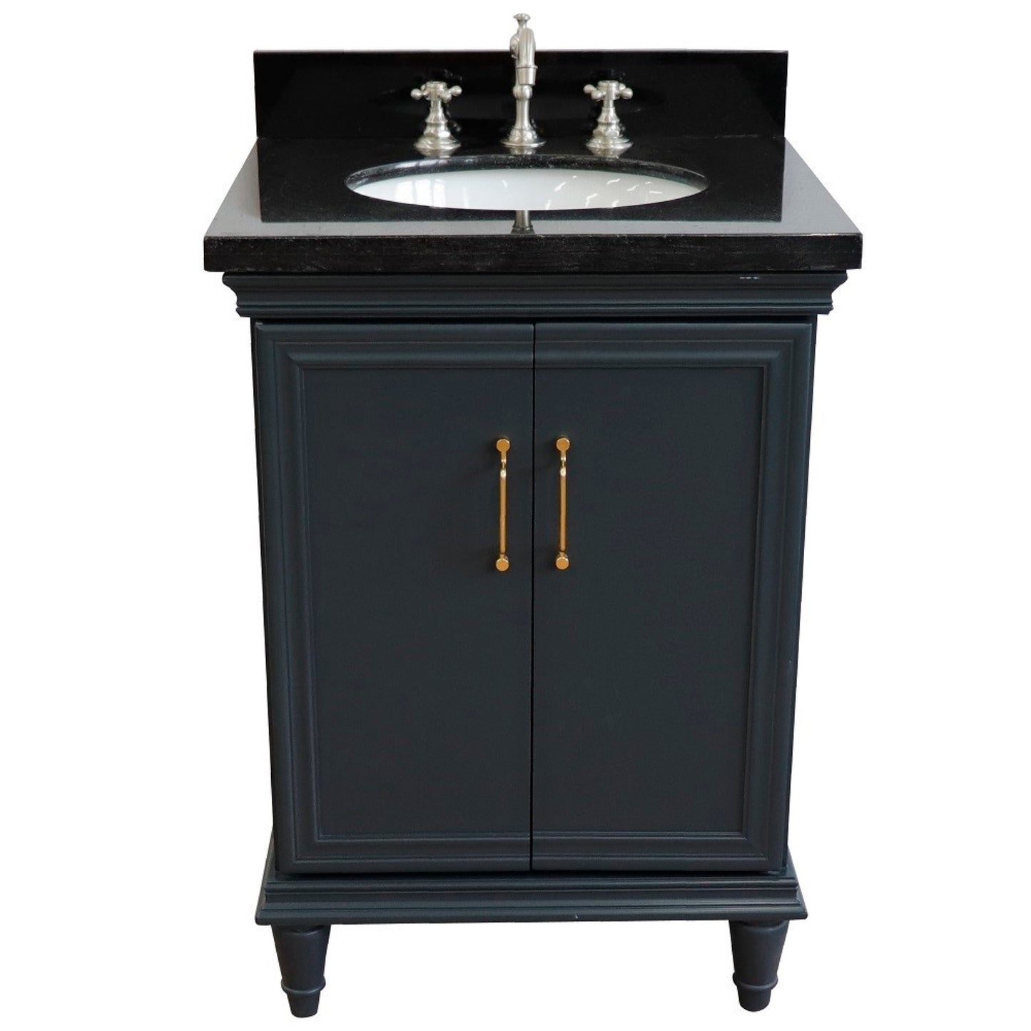 25" Single vanity in Dark Gray finish with Black galaxy and oval sink