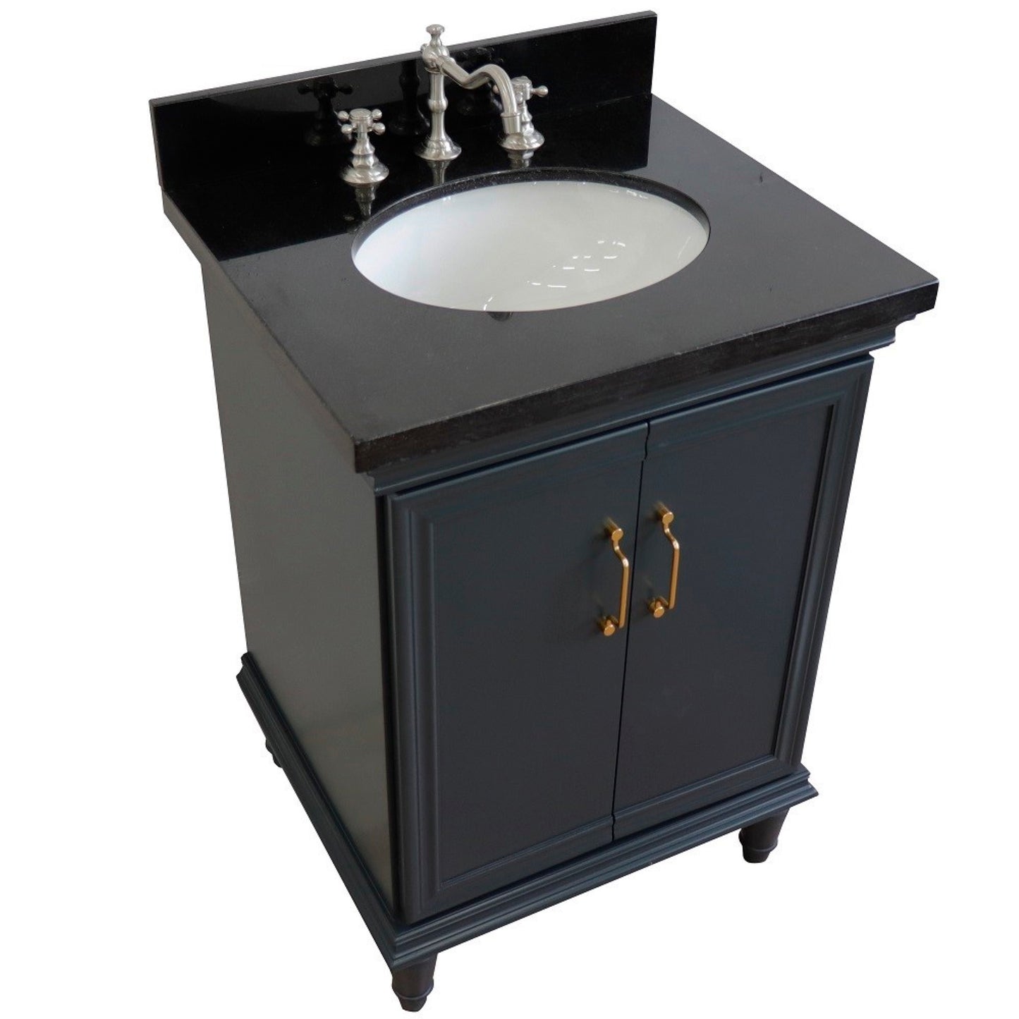 25" Single vanity in Dark Gray finish with Black galaxy and oval sink