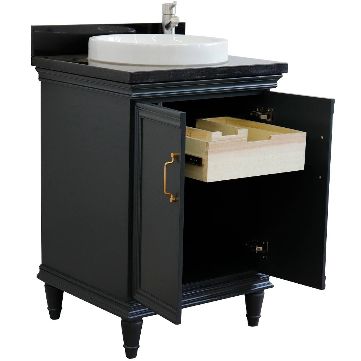 25" Single vanity in Dark Gray finish with Black galaxy and round sink