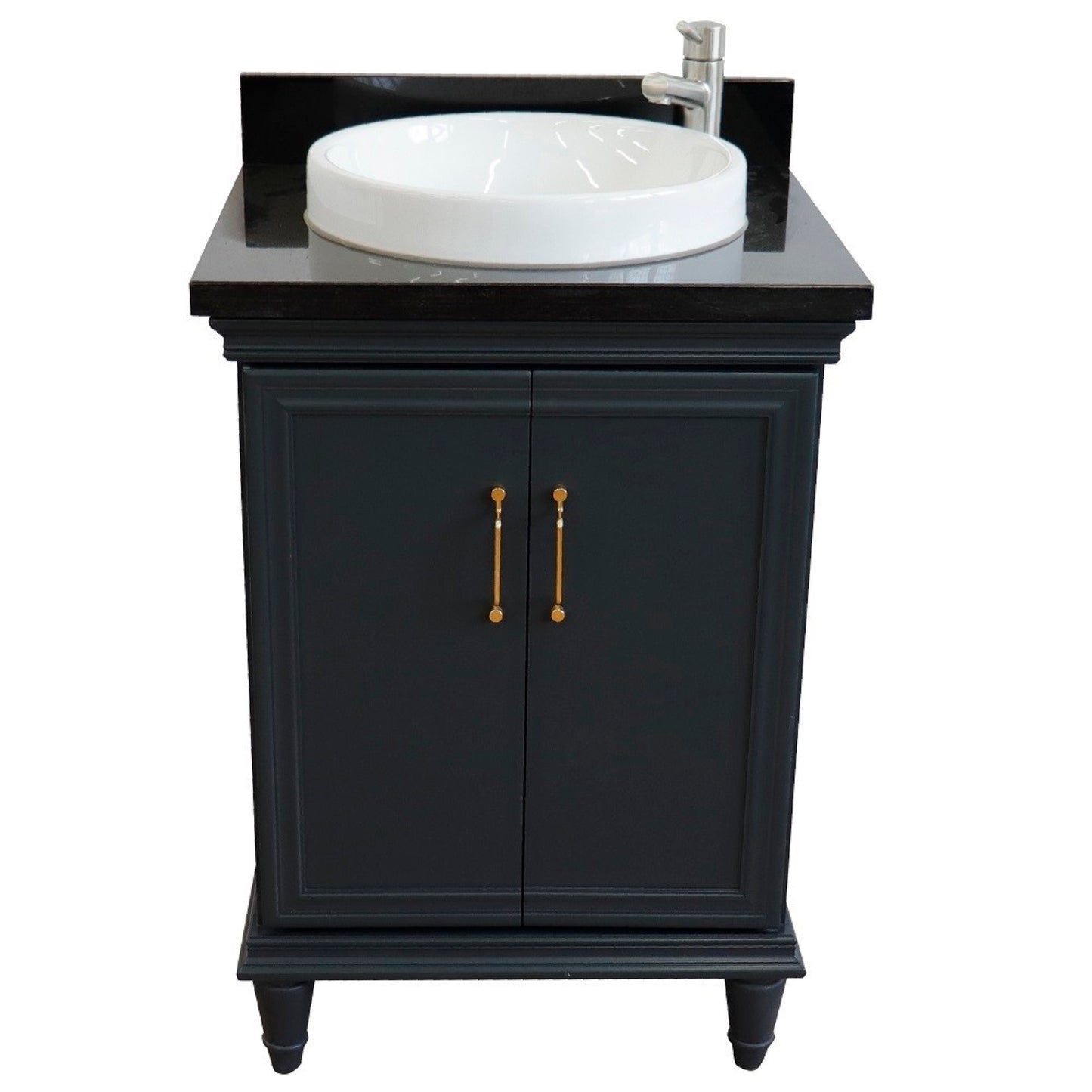 25" Single vanity in Dark Gray finish with Black galaxy and round sink