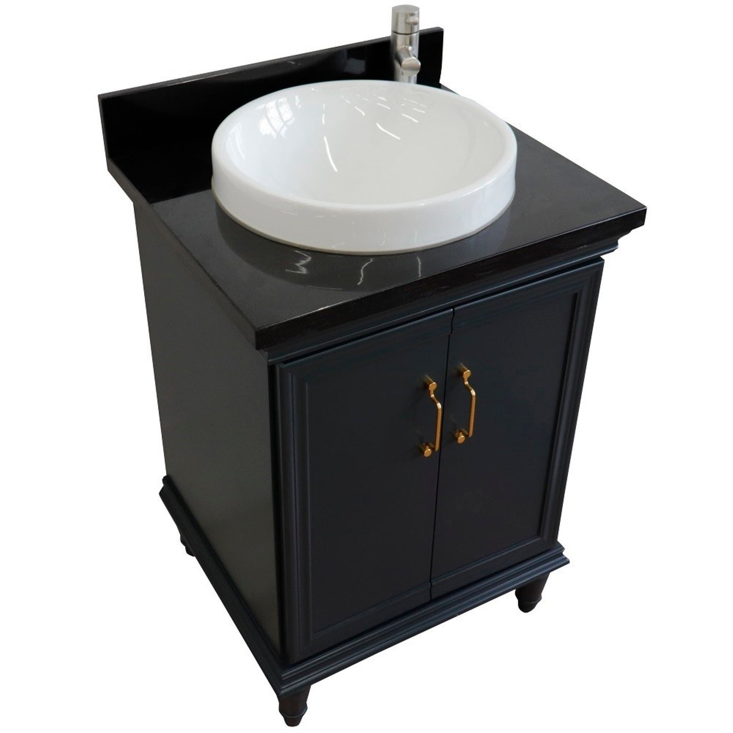 25" Single vanity in Dark Gray finish with Black galaxy and round sink