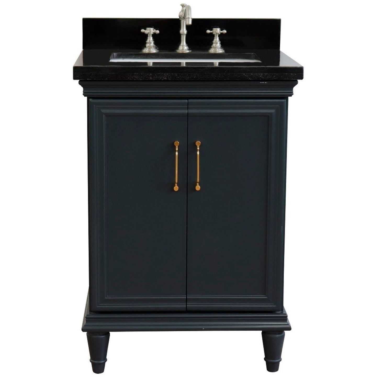 25" Single vanity in Dark Gray finish with Black galaxy and rectangle sink