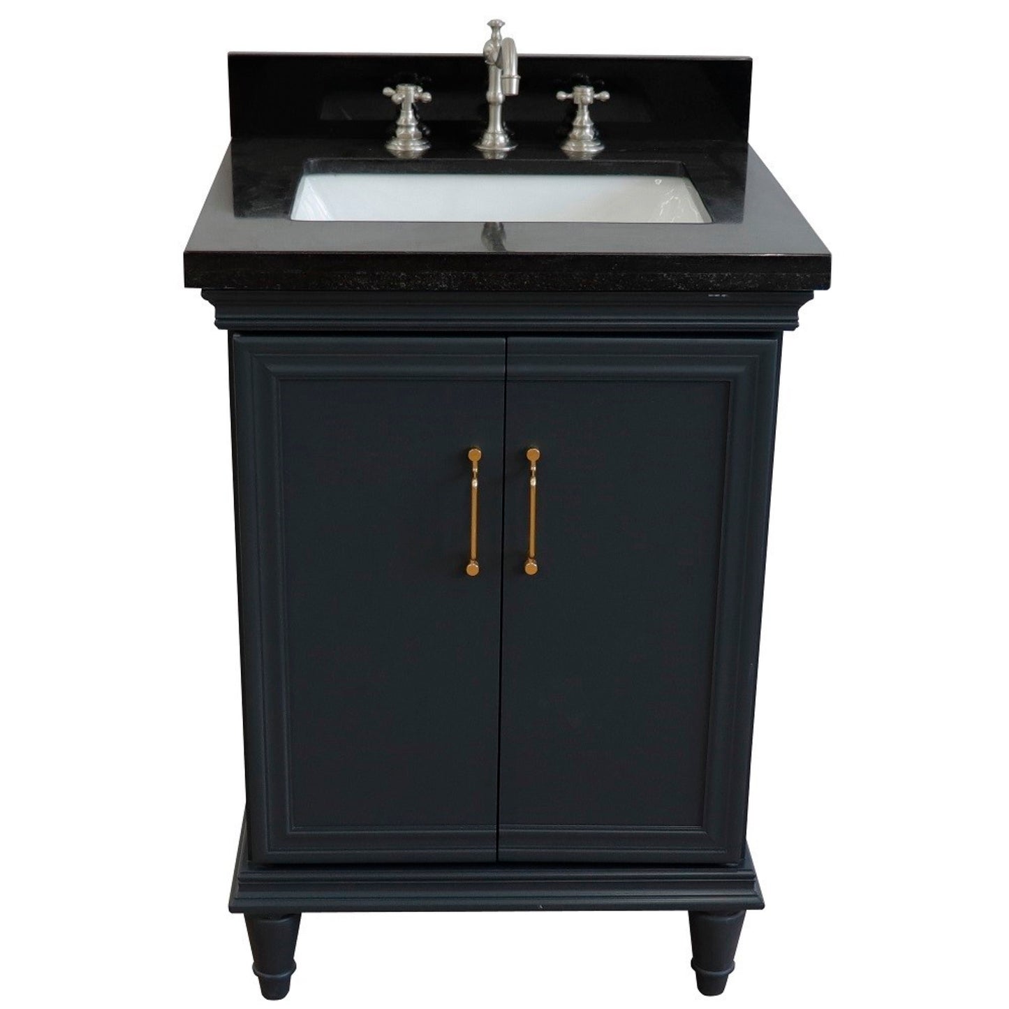 25" Single vanity in Dark Gray finish with Black galaxy and rectangle sink