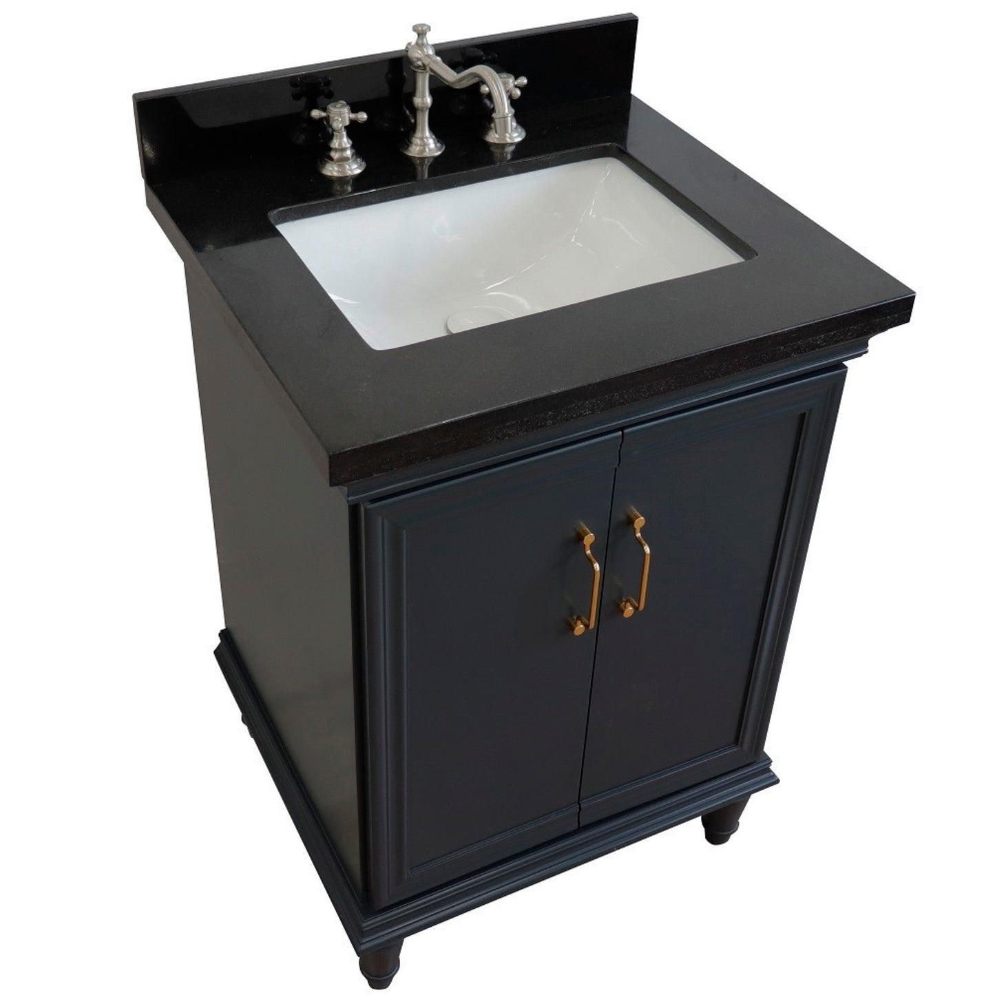 25" Single vanity in Dark Gray finish with Black galaxy and rectangle sink