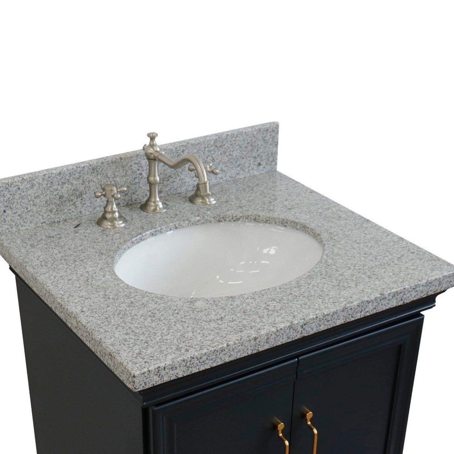25" Single vanity in Dark Gray finish with Gray granite and oval sink