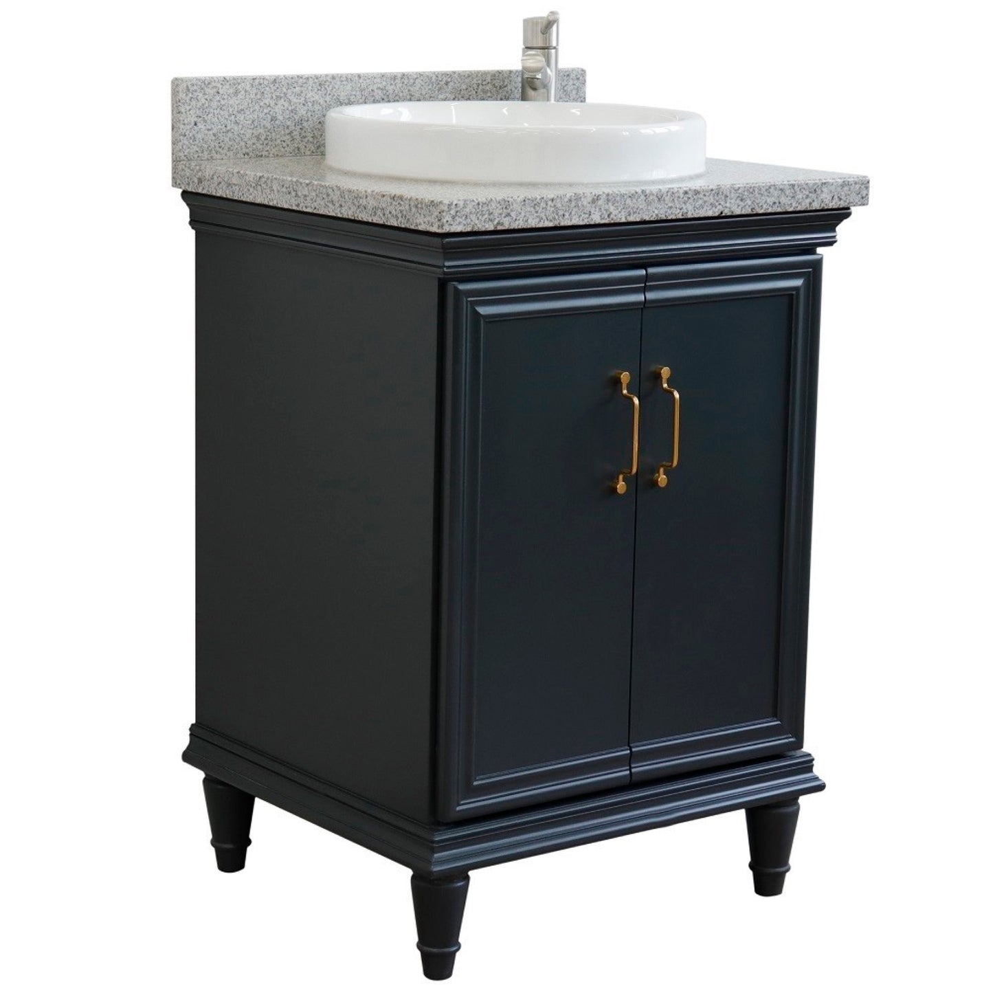 25" Single vanity in Dark Gray finish with Gray granite and round sink