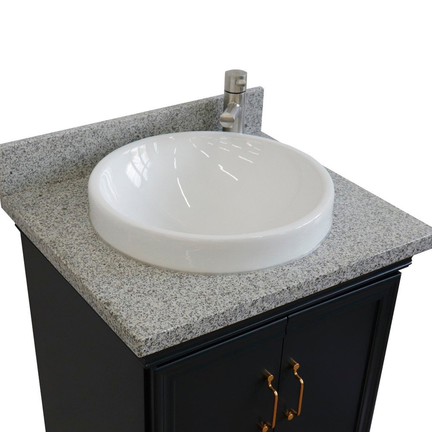 25" Single vanity in Dark Gray finish with Gray granite and round sink