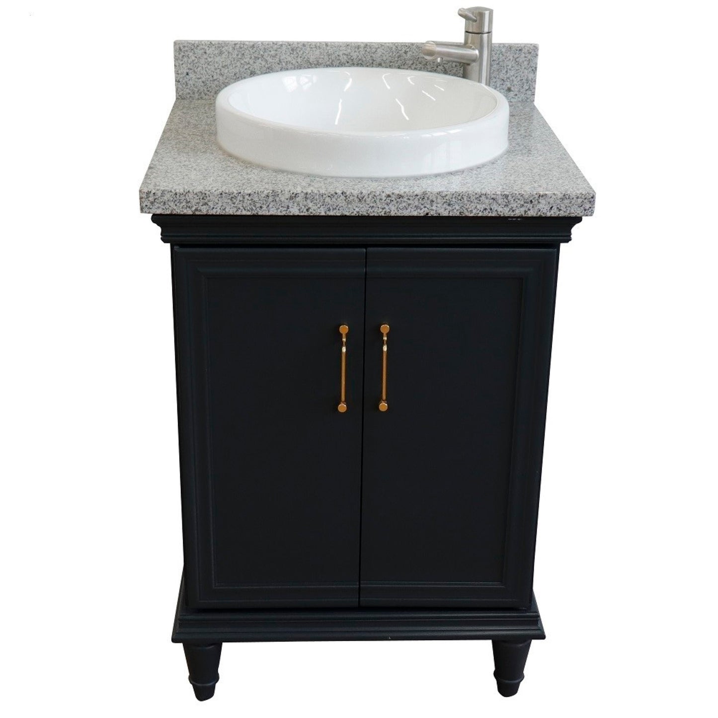 25" Single vanity in Dark Gray finish with Gray granite and round sink
