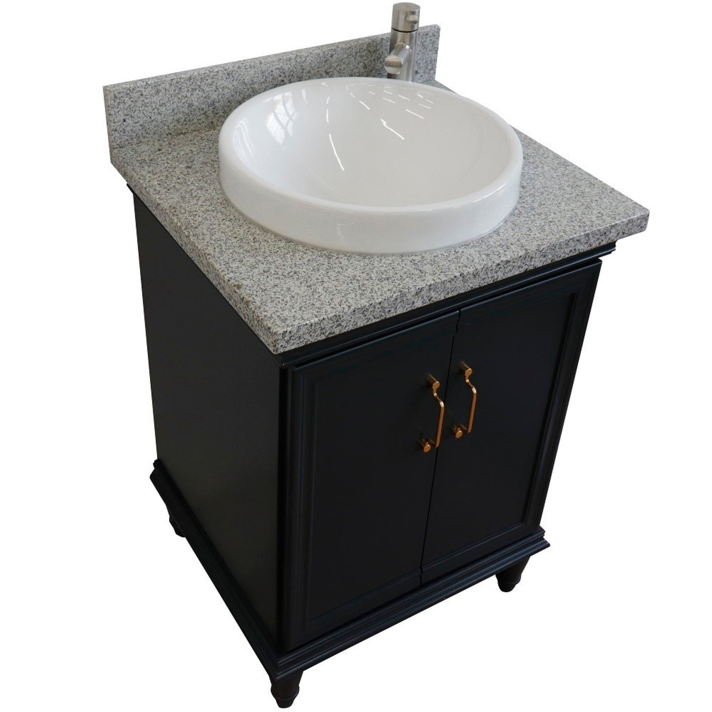 25" Single vanity in Dark Gray finish with Gray granite and round sink