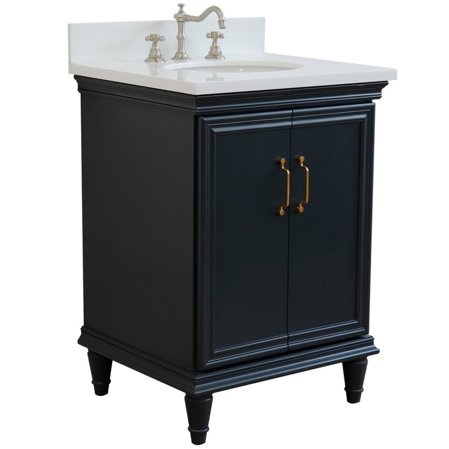 25" Single vanity in Dark Gray finish with White engineered stone and oval sink
