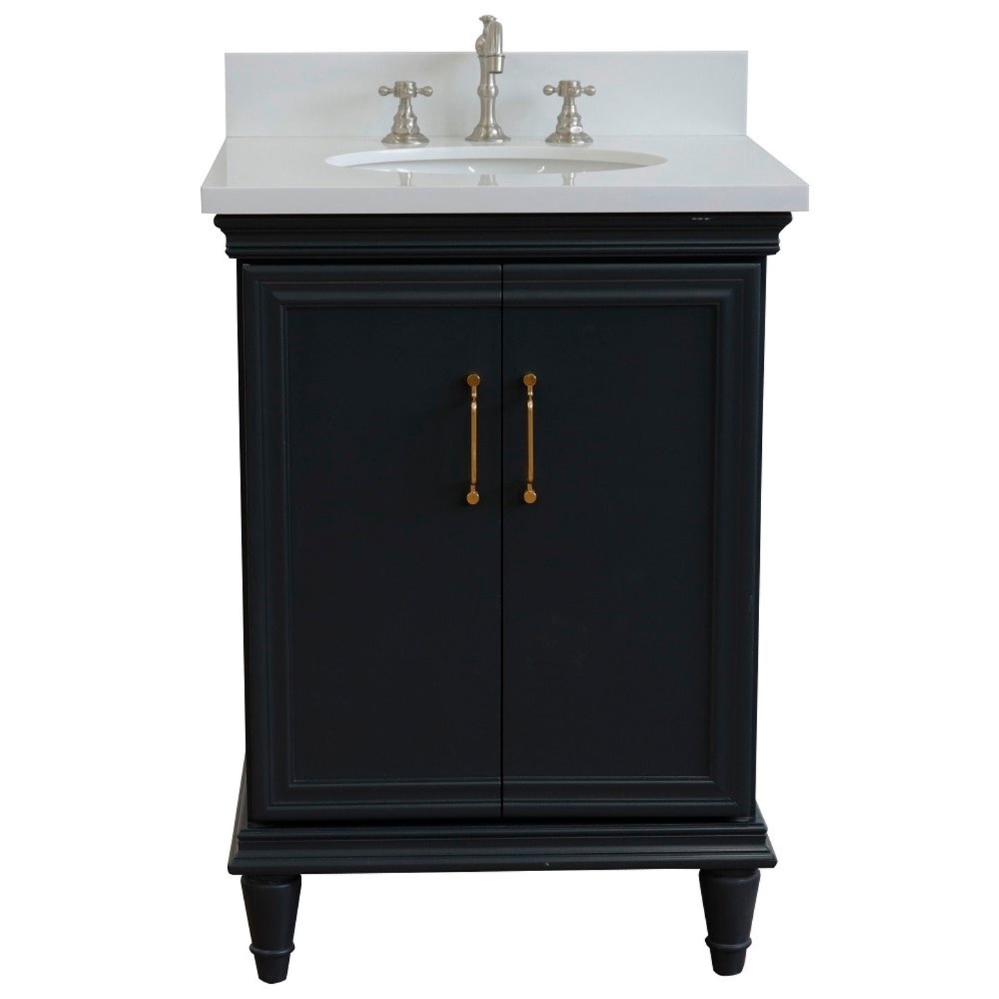 25" Single vanity in Dark Gray finish with White engineered stone and oval sink