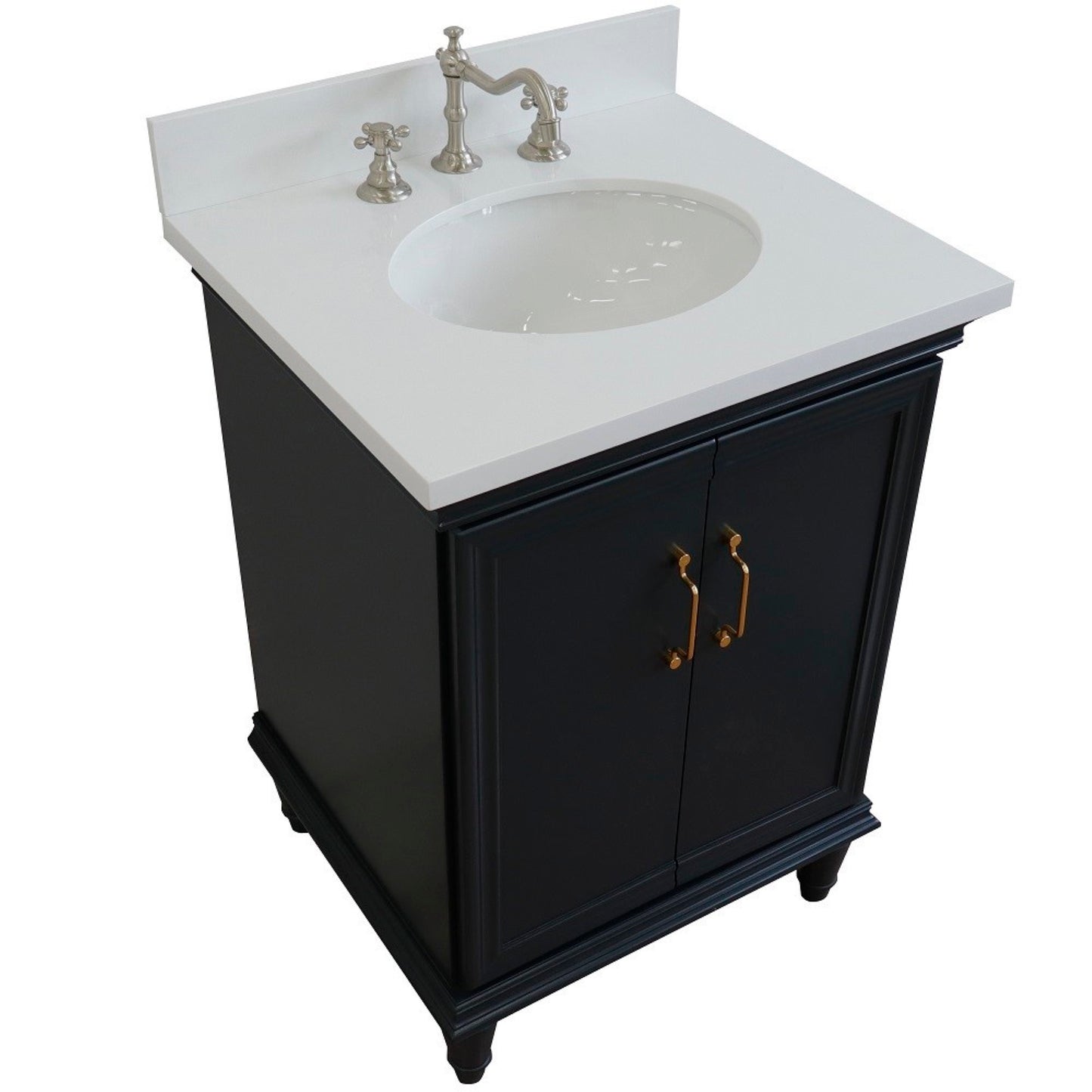 25" Single vanity in Dark Gray finish with White engineered stone and oval sink
