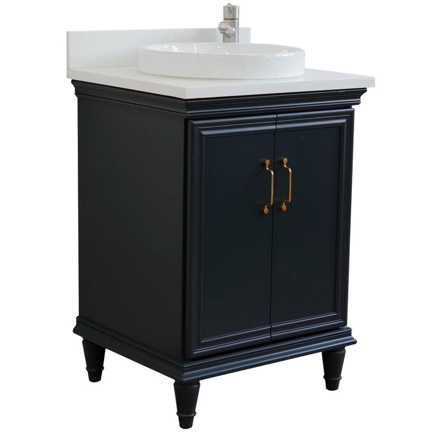 25" Single vanity in Dark Gray finish with White engineered stone and round sink