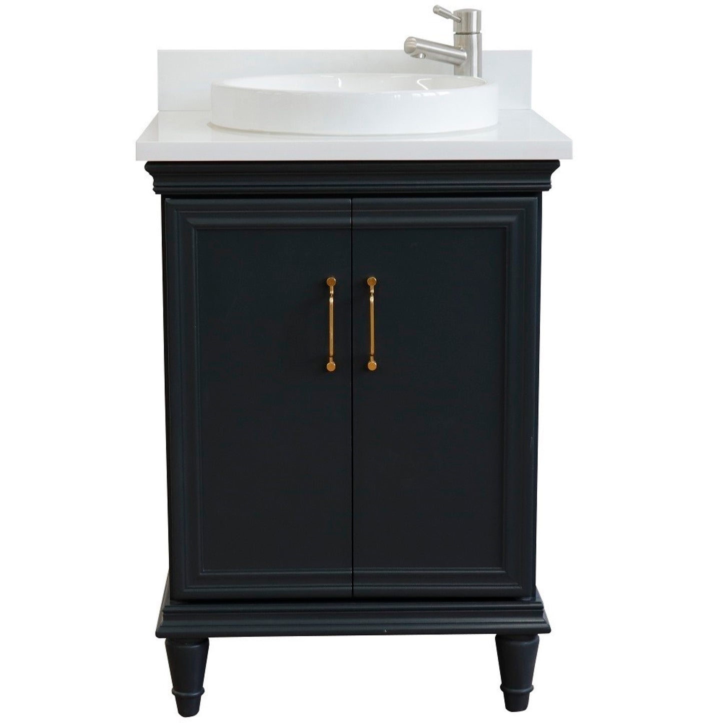 25" Single vanity in Dark Gray finish with White engineered stone and round sink