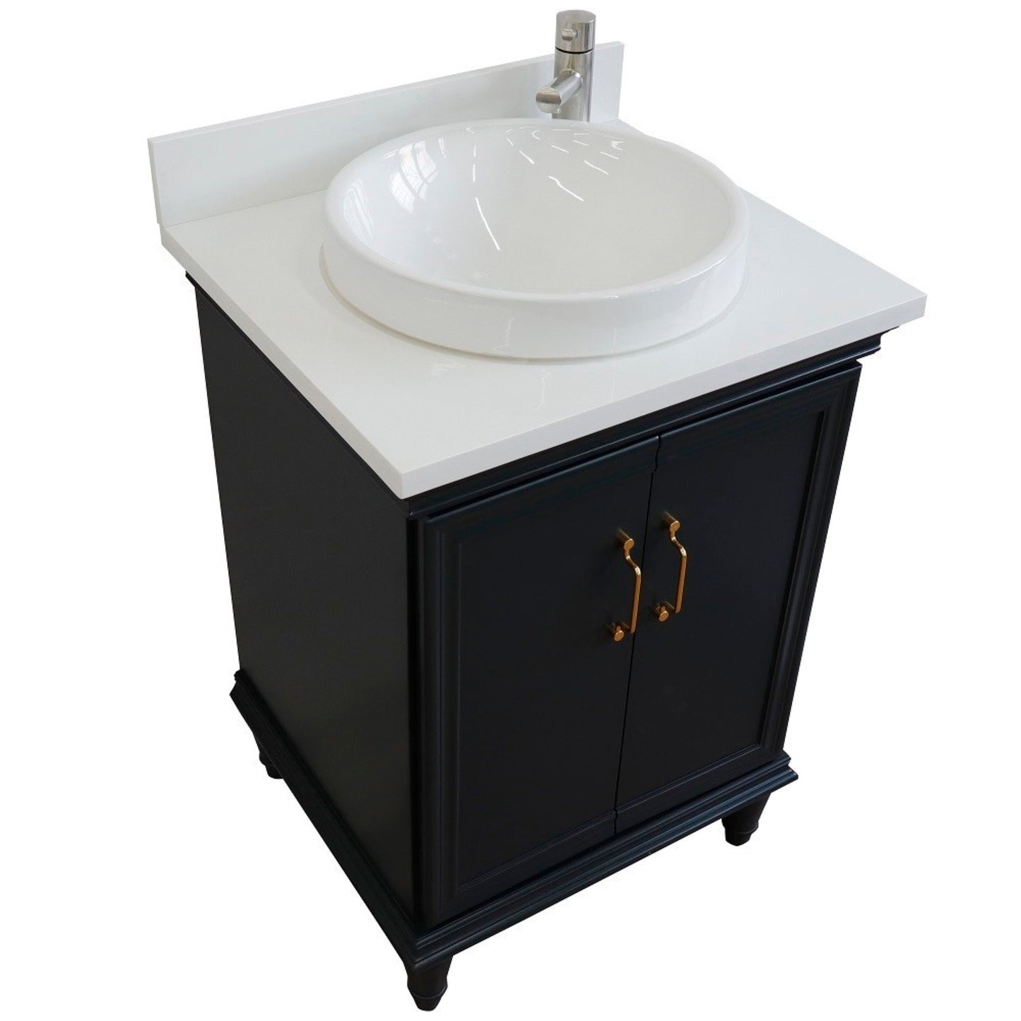 25" Single vanity in Dark Gray finish with White engineered stone and round sink